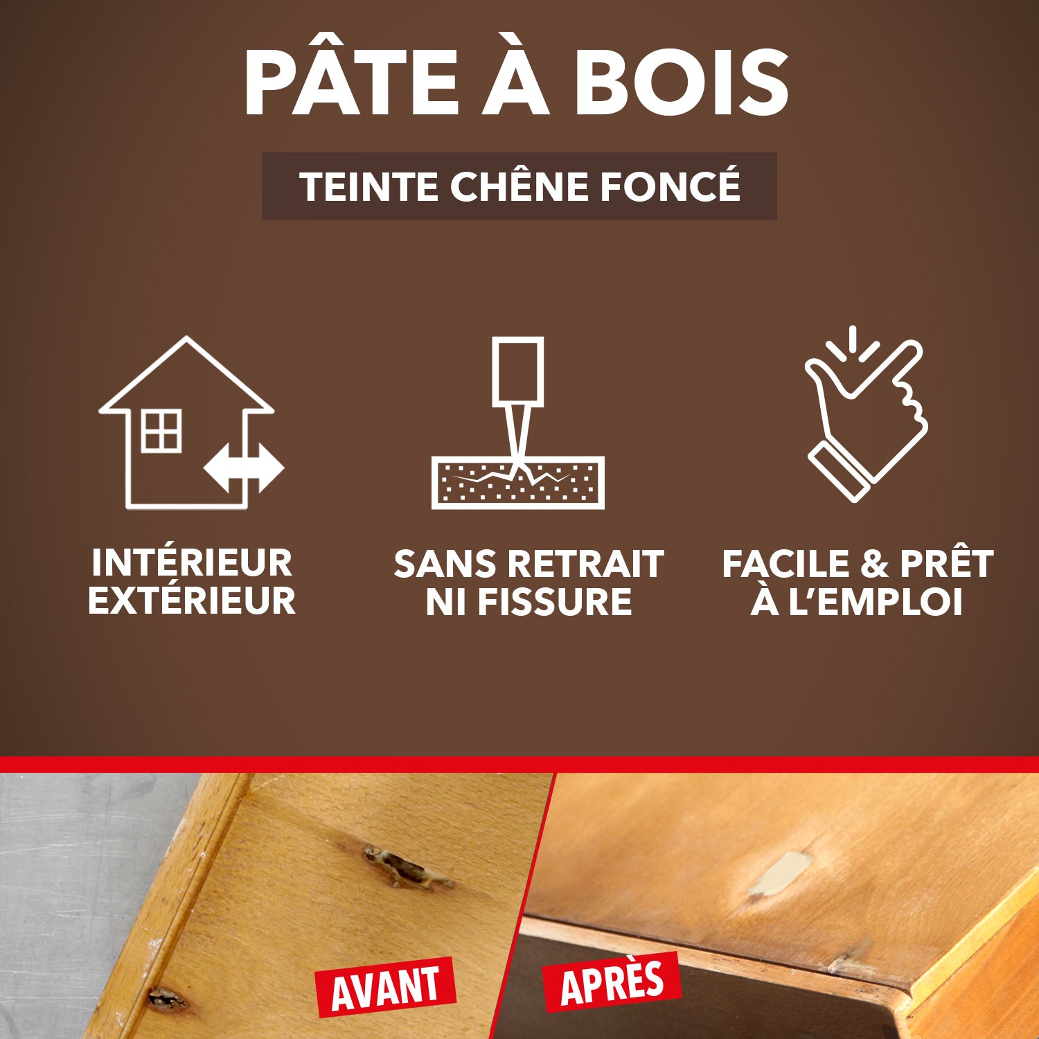 SINTO - Rebouche imperfections -  Pâte à bois naturel 80g Blanc