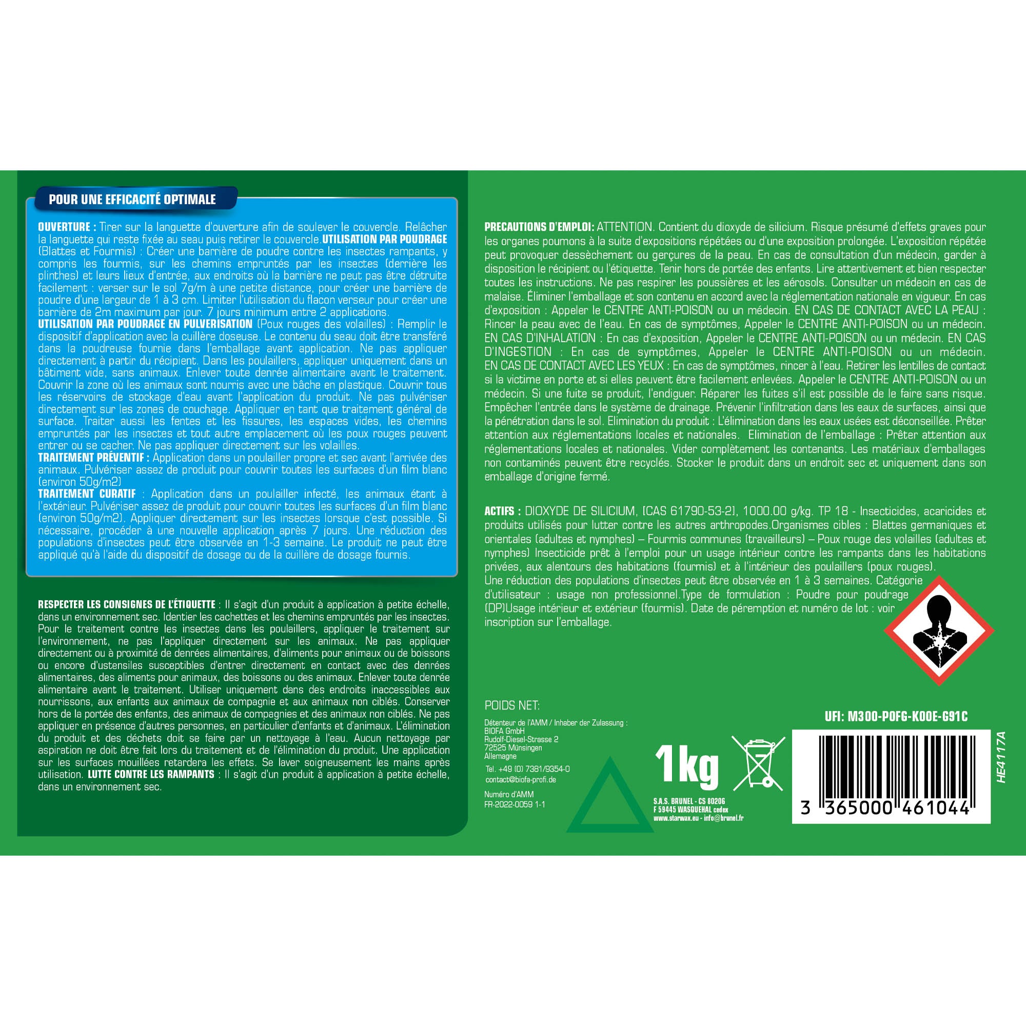 K.PRO - Terre de Diatomée Punaises de Lit avec flacon applicateur 1kg Maxi format