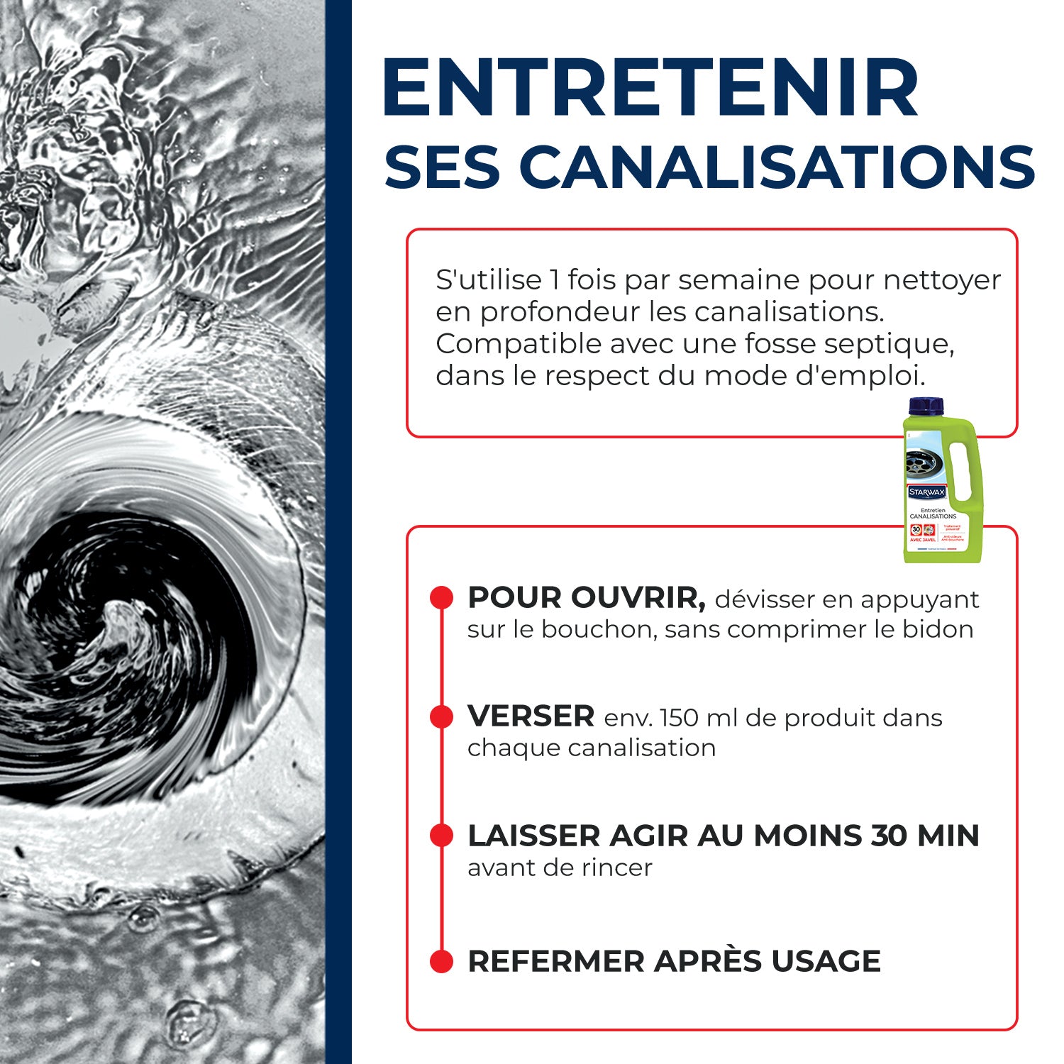 STARWAX - Entretien javel pour canalisations 1L