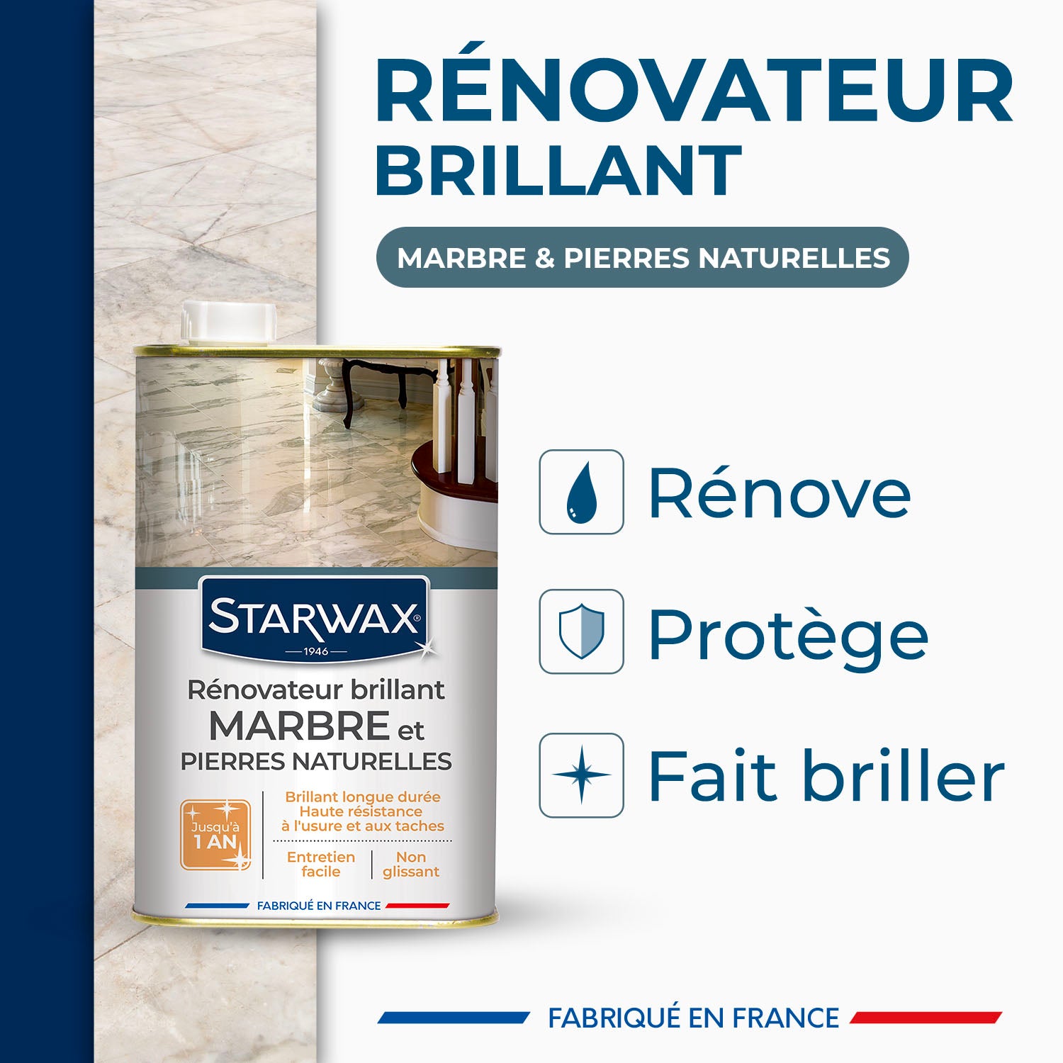 STARWAX - Rénovateur brillant protecteur pour marbres et pierres naturelles
 1L