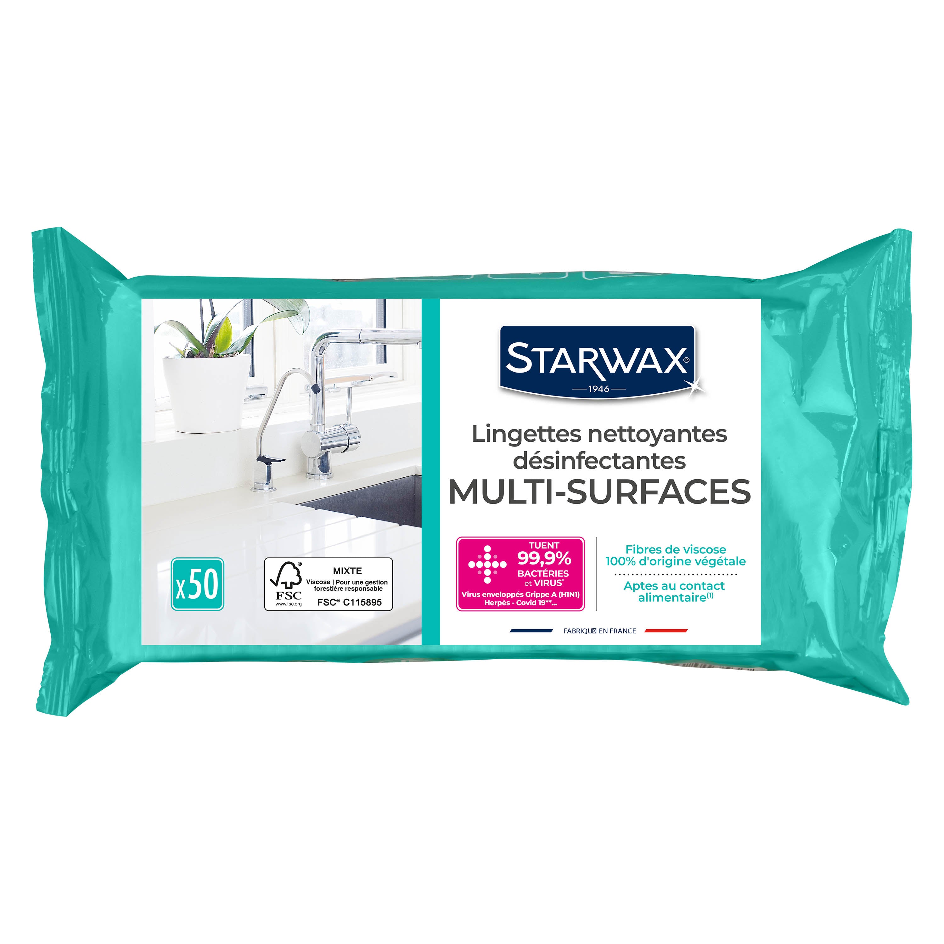 STARWAX - Lingettes nettoyantes désinfectantes multi-surfaces X50