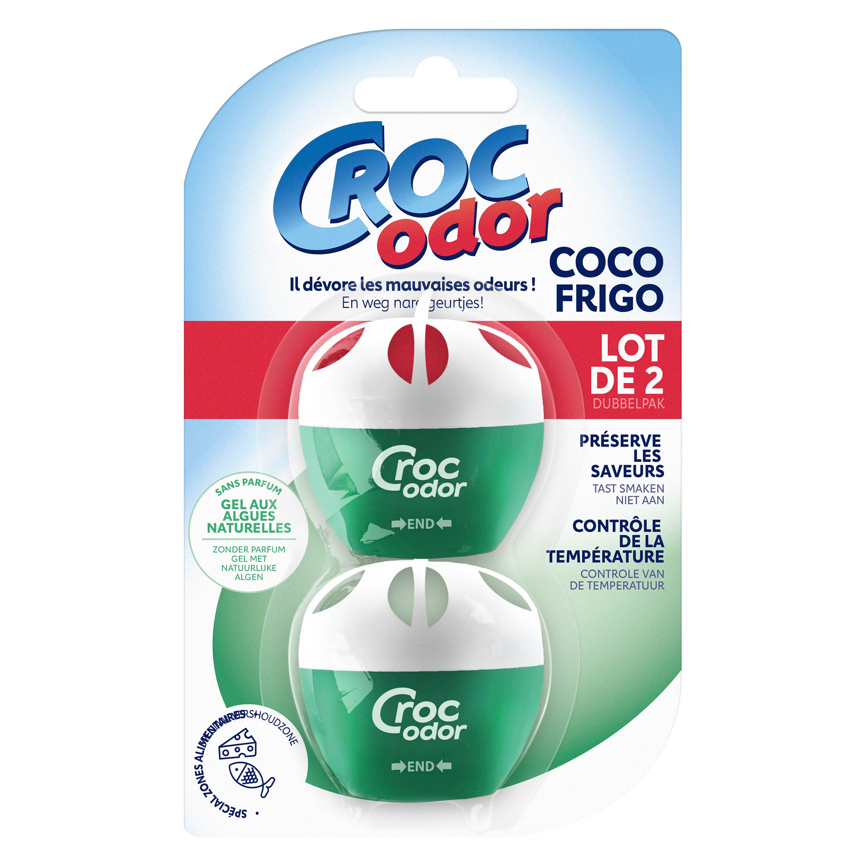 CROC ODOR - Absorbeur d'odeurs Frigo x2 2x33g Sans parfum