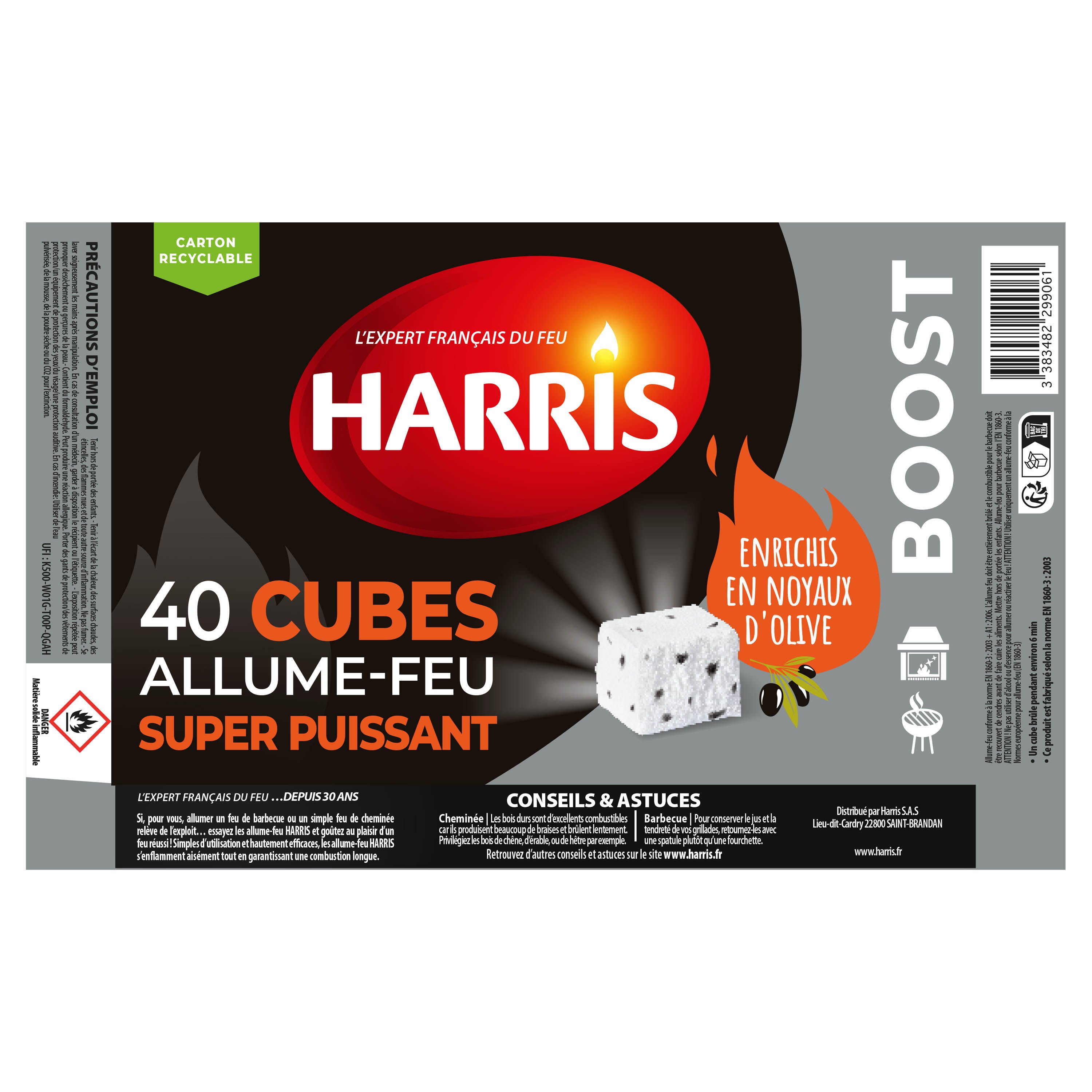HARRIS - 40 cubes allume feu super puissant x40 sans odeur