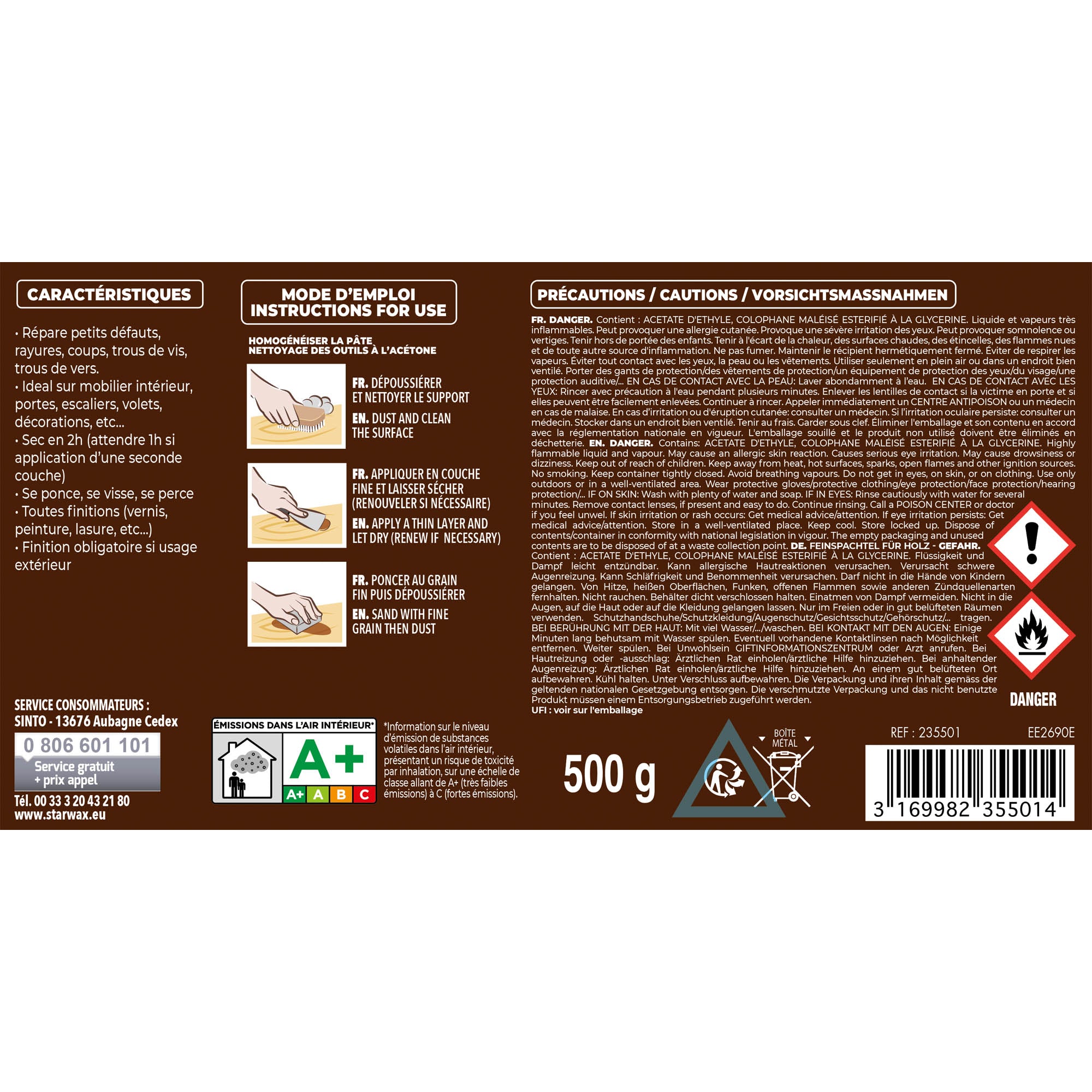 SINTO - Pâte à bois tradition 550ml Chêne clair