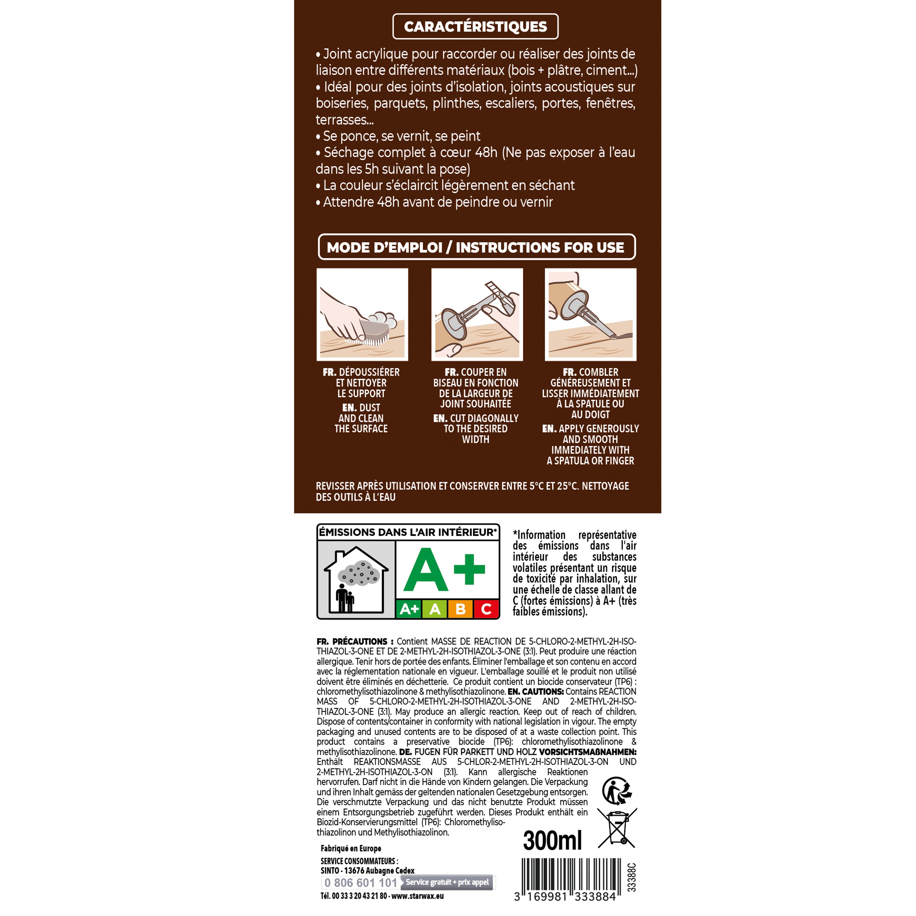 SINTO - Rejointe parquets et boiseries - Etanchéité et raccordement 310ml Chêne clair