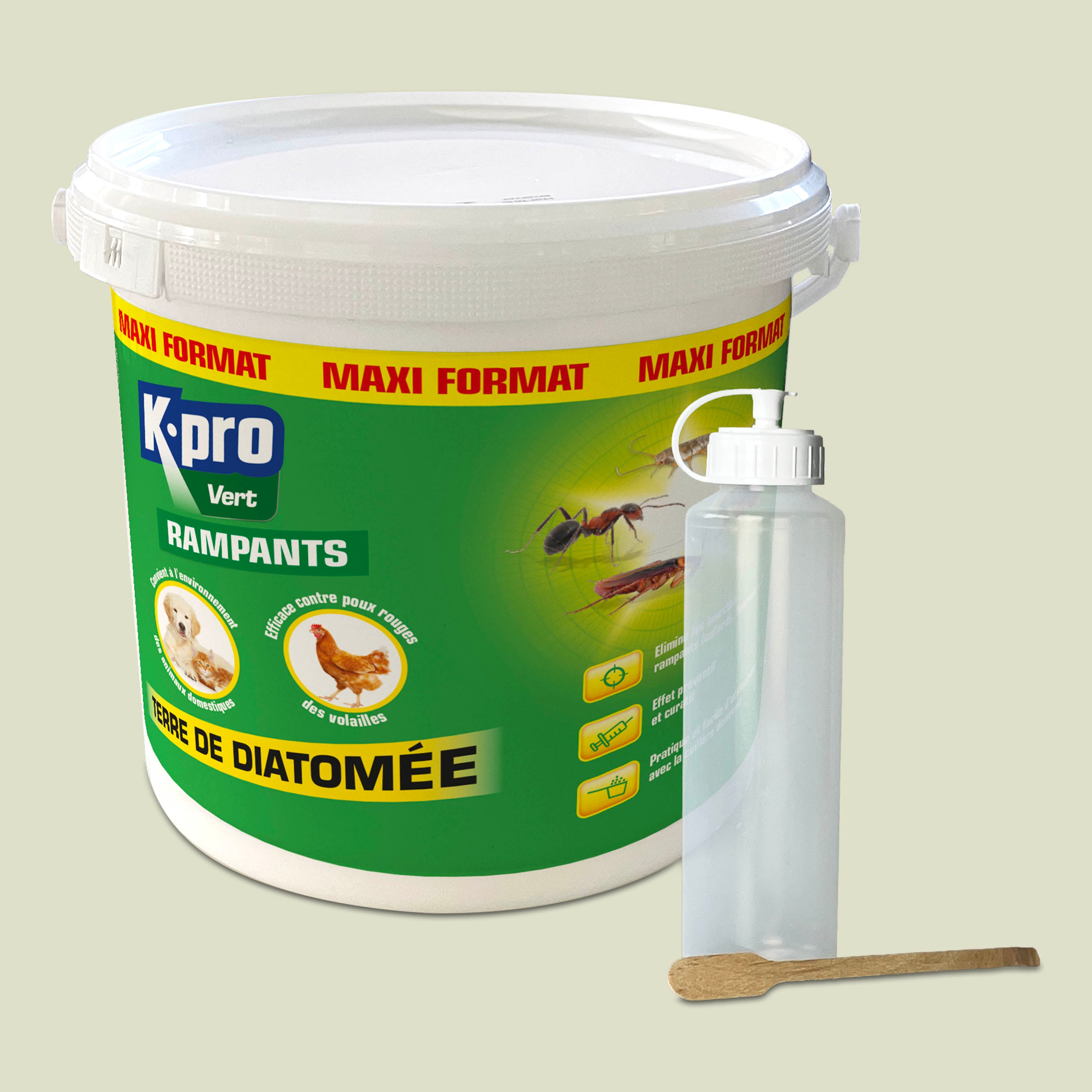 K.PRO - Terre de Diatomée Punaises de Lit avec flacon applicateur 1kg Maxi format