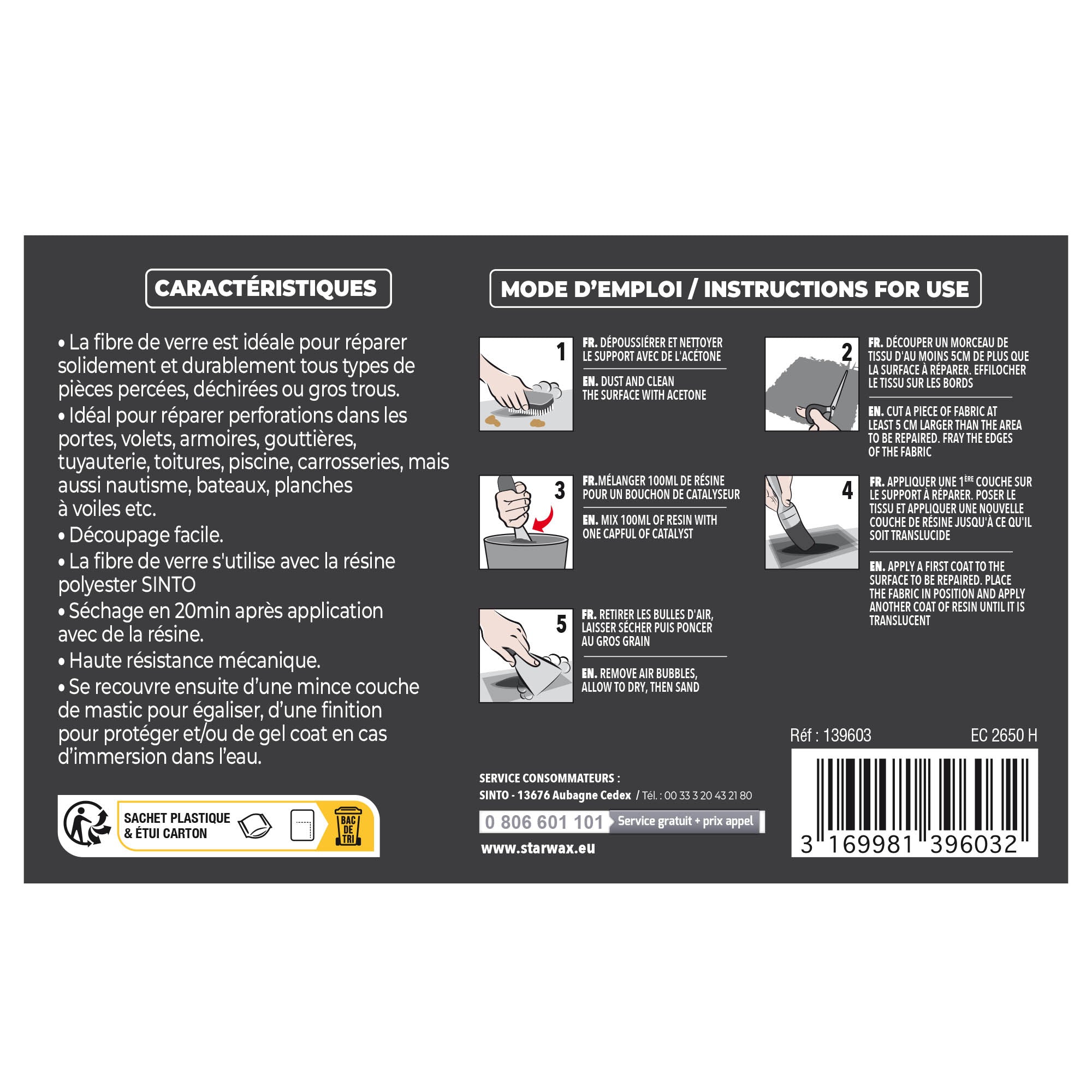 SINTO - Répare perforations (tissu fibre verre tissée 270g) 270g