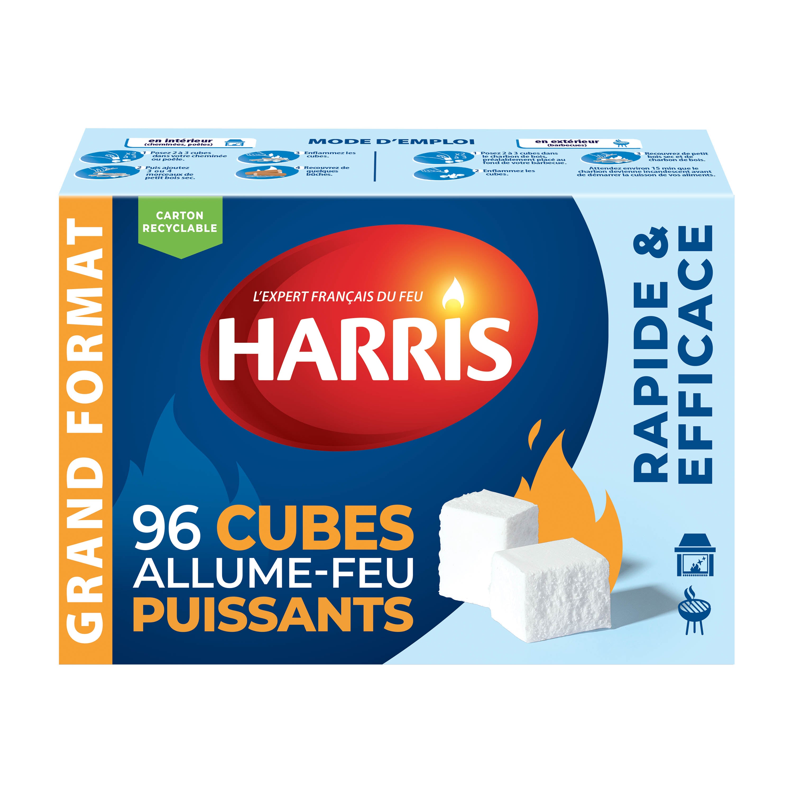 HARRIS - 96 cubes allume feu sans odeur x96 360g
sans odeur