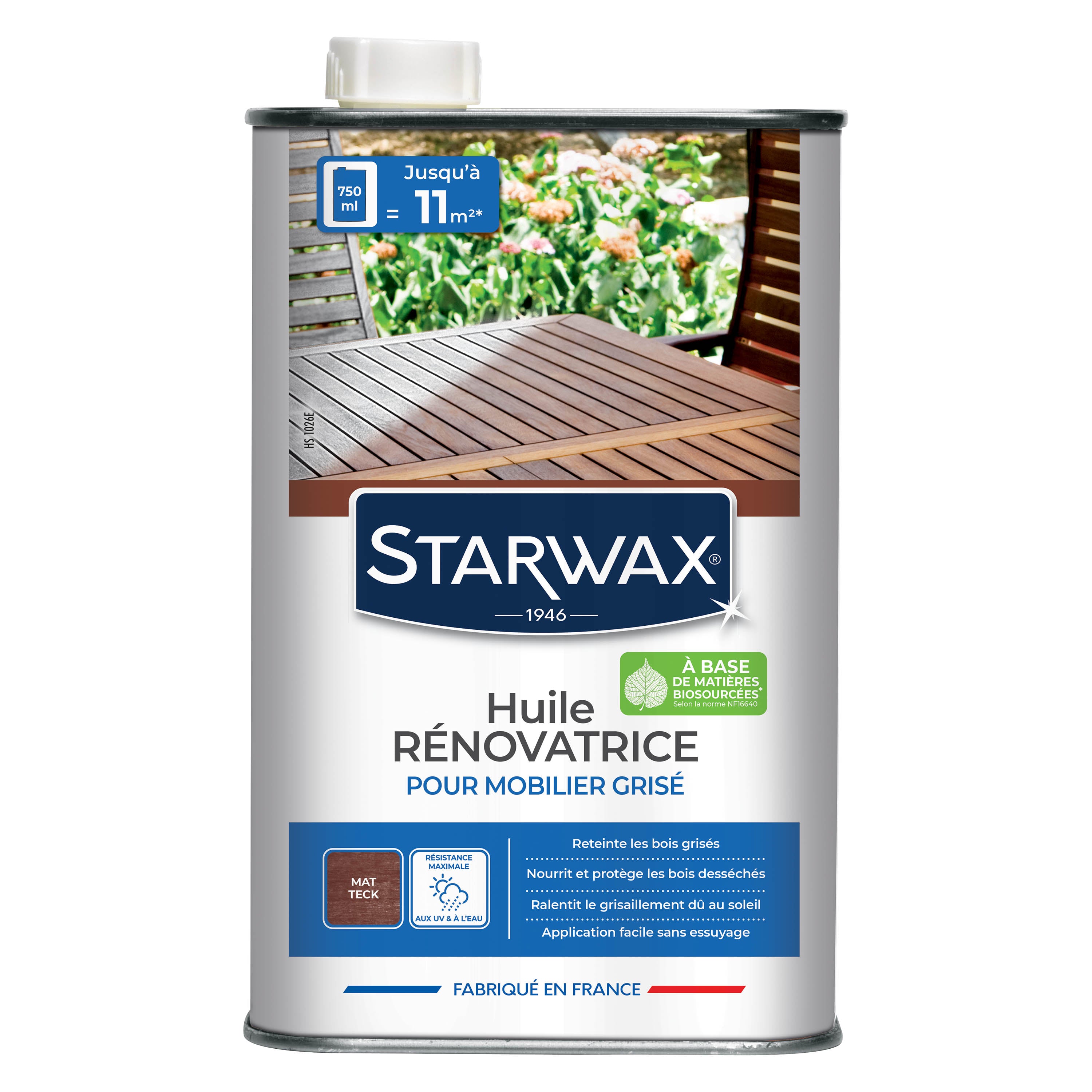 STARWAX - Huile rénovatrice application facile pour mobilier grisé 750ml Teck