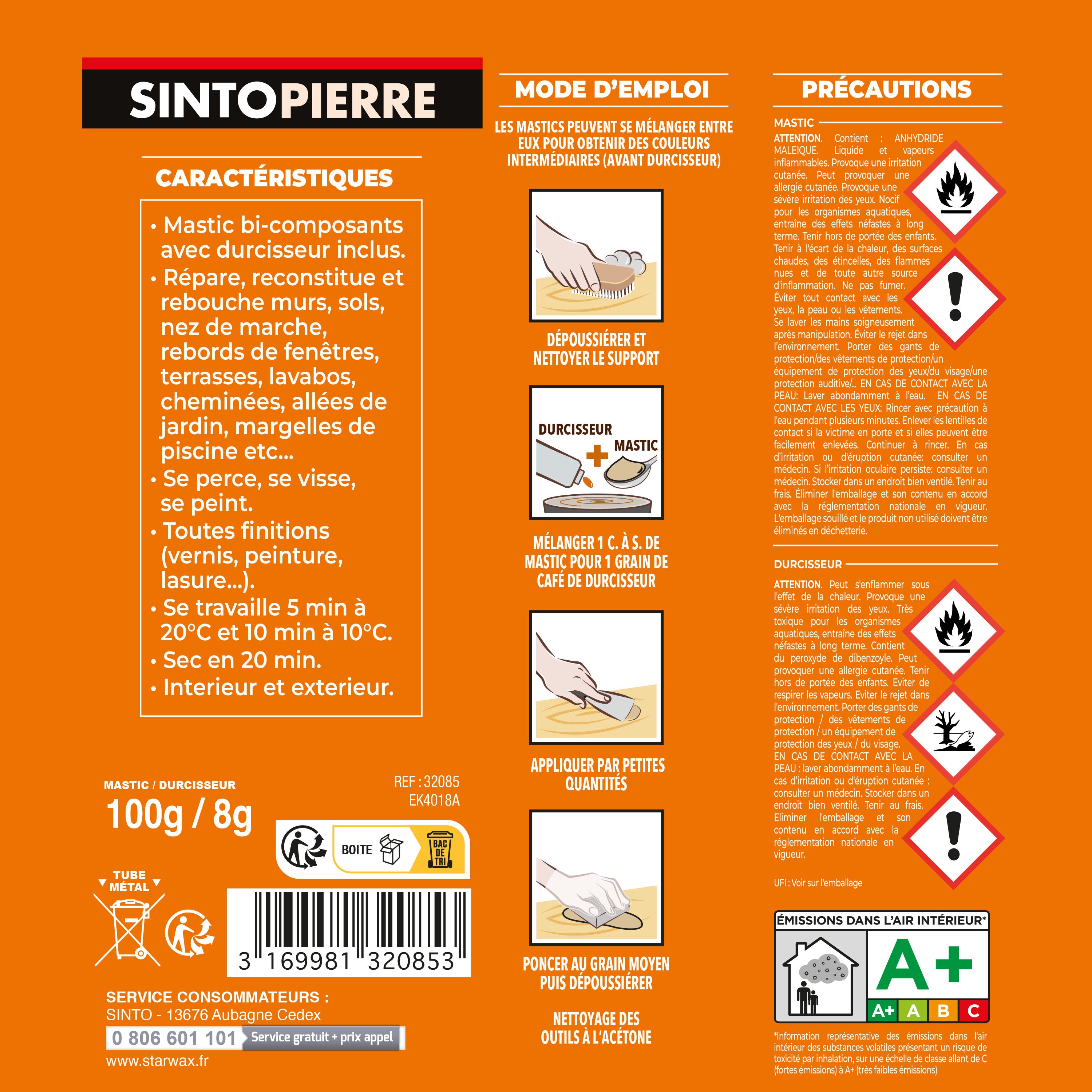 SINTO - Répare sols et murs travertin  (parement, pierres, travertin, comblanchien) 100g Travertin