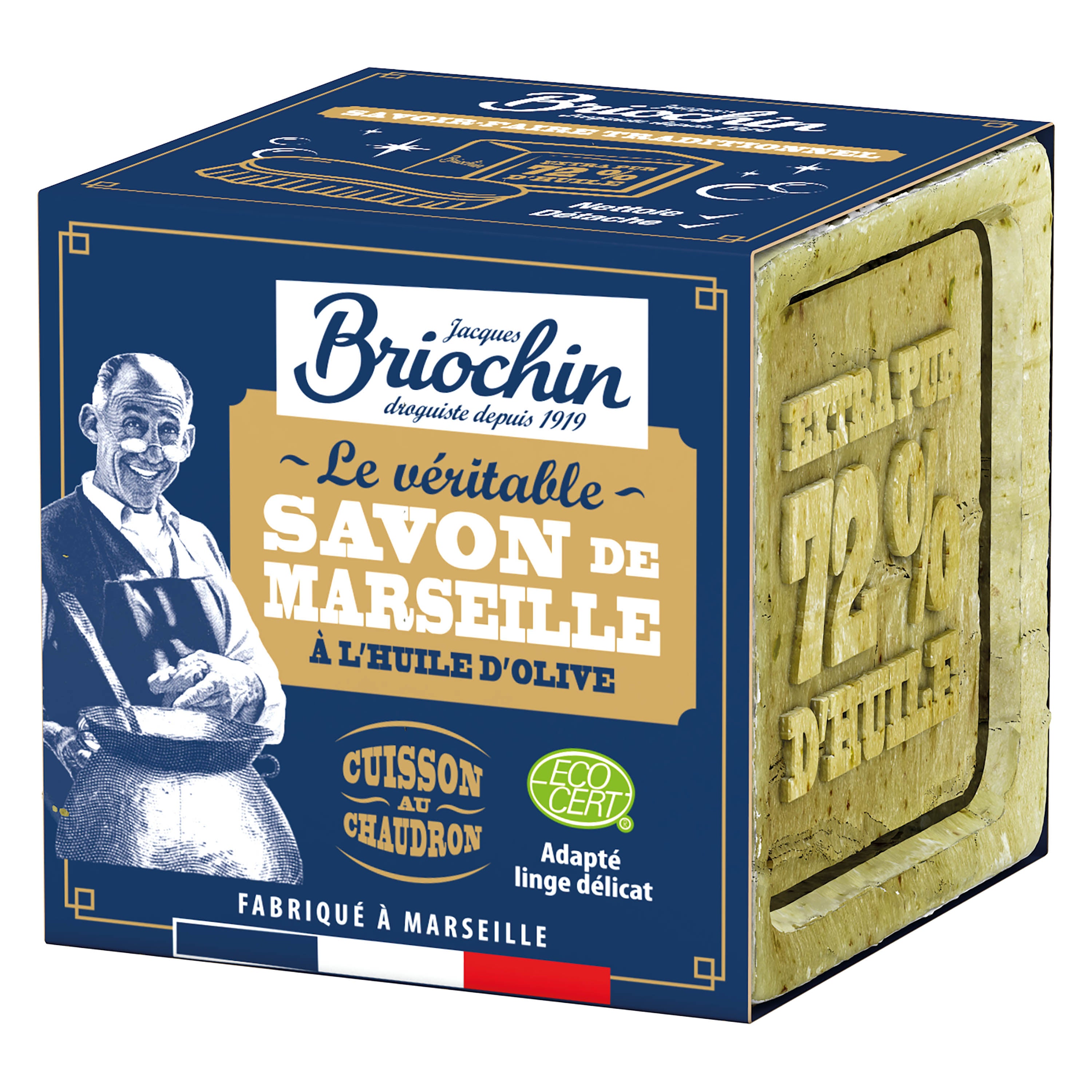 JACQUES BRIOCHIN - Cube de savon de Marseille 300g Sans parfum