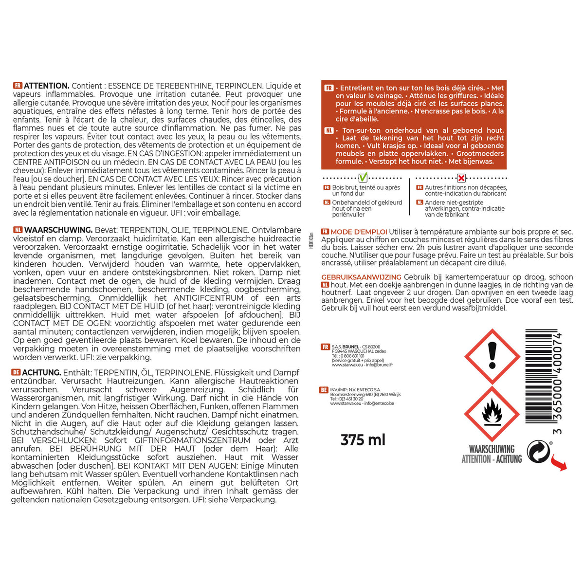 STARWAX - Cire antiquaire pâte pour bois cirés 350ml Incolore