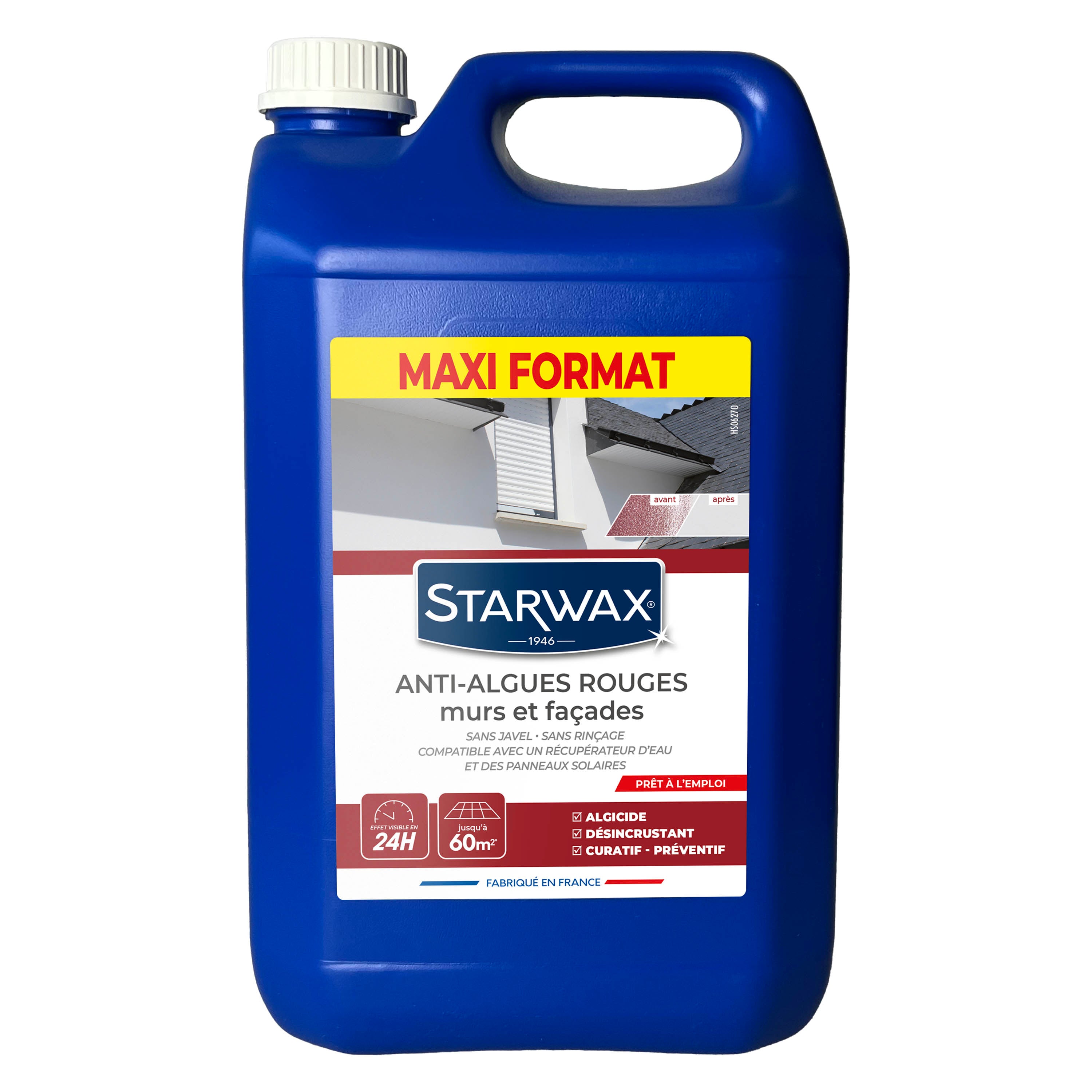 STARWAX - Traitement anti-algues rouges prêt à l'emploi pour murs et façades 6L
