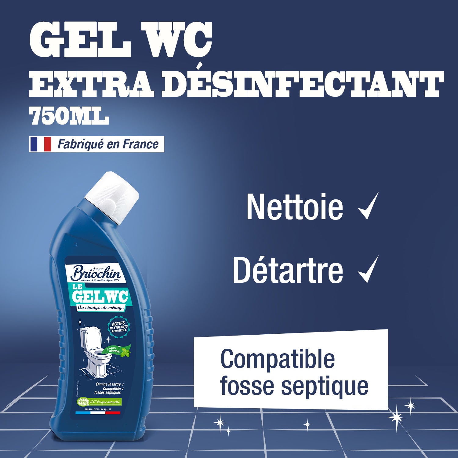 JACQUES BRIOCHIN - Gel WC au vinaigre de ménage - parfum menthe 750ml Menthe