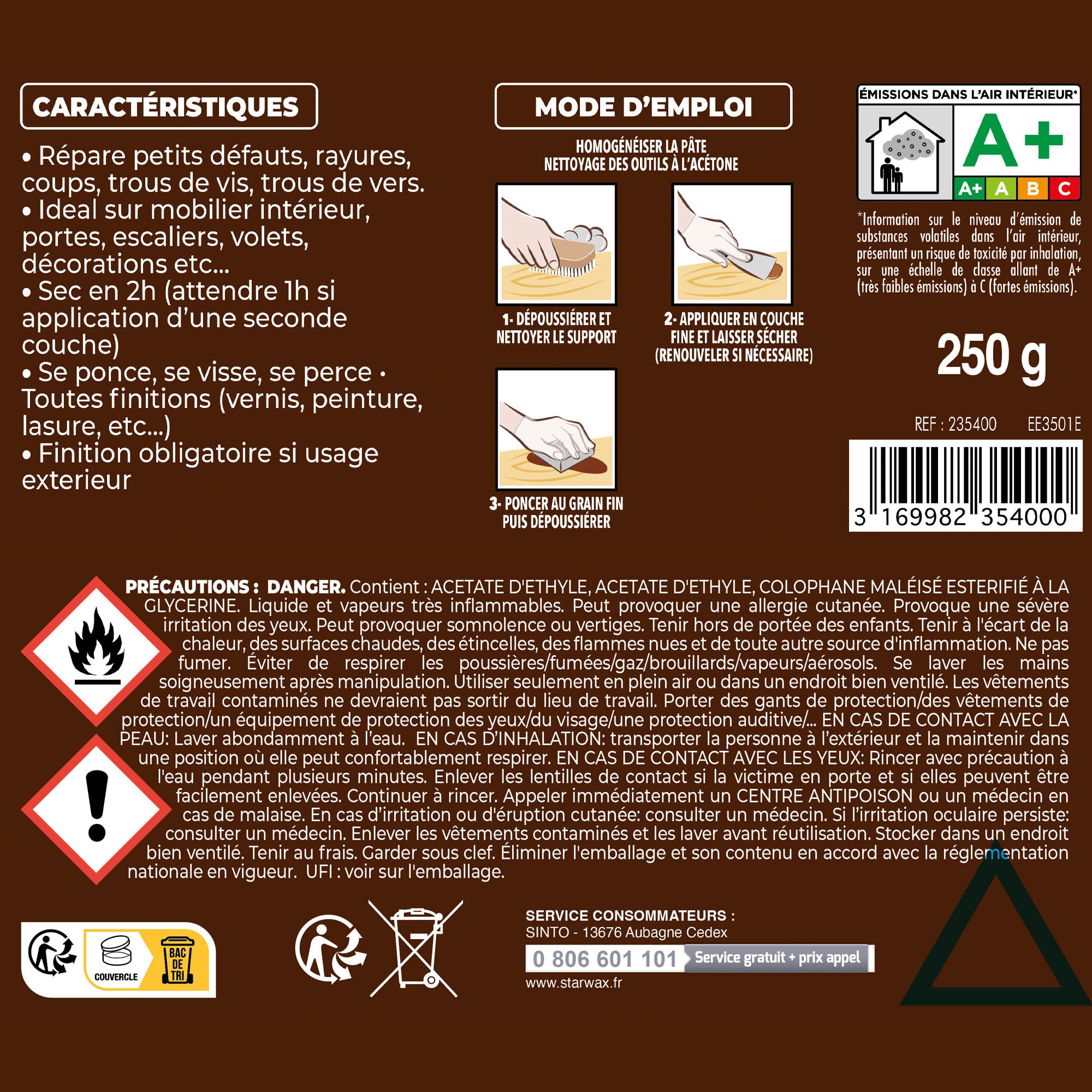 SINTO - Pâte à bois tradition 550ml Chêne clair