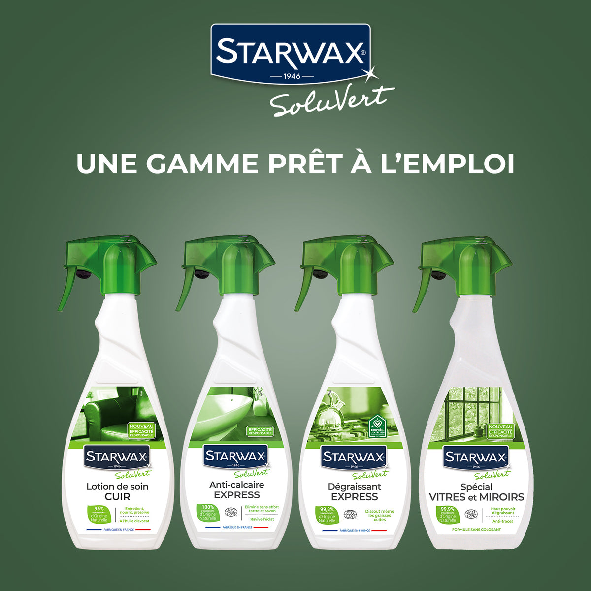 STARWAX SOLUVERT - Nettoyant spécial vitres et miroirs 
 500ml