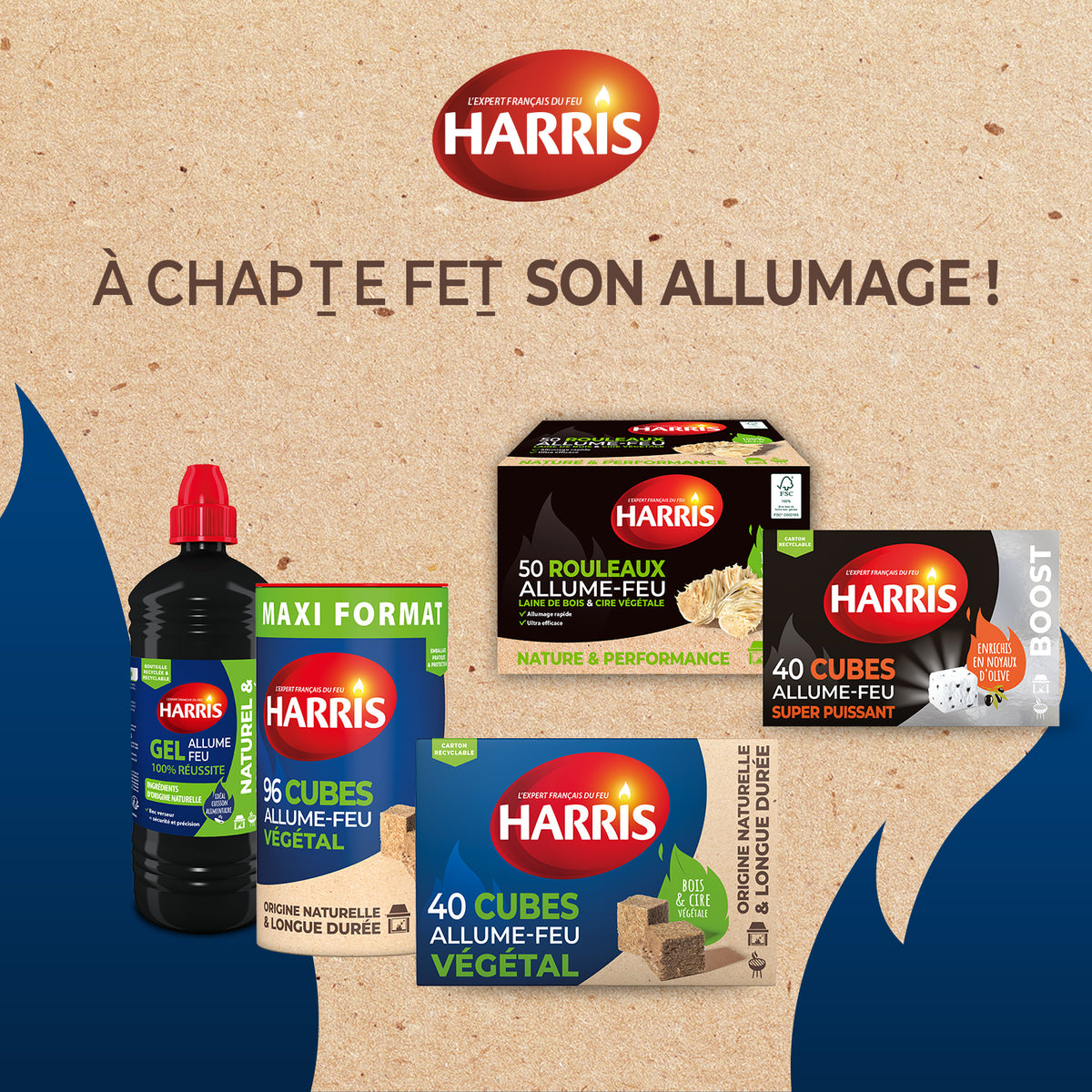 HARRIS - 40 cubes allume feu super puissant x40 sans odeur