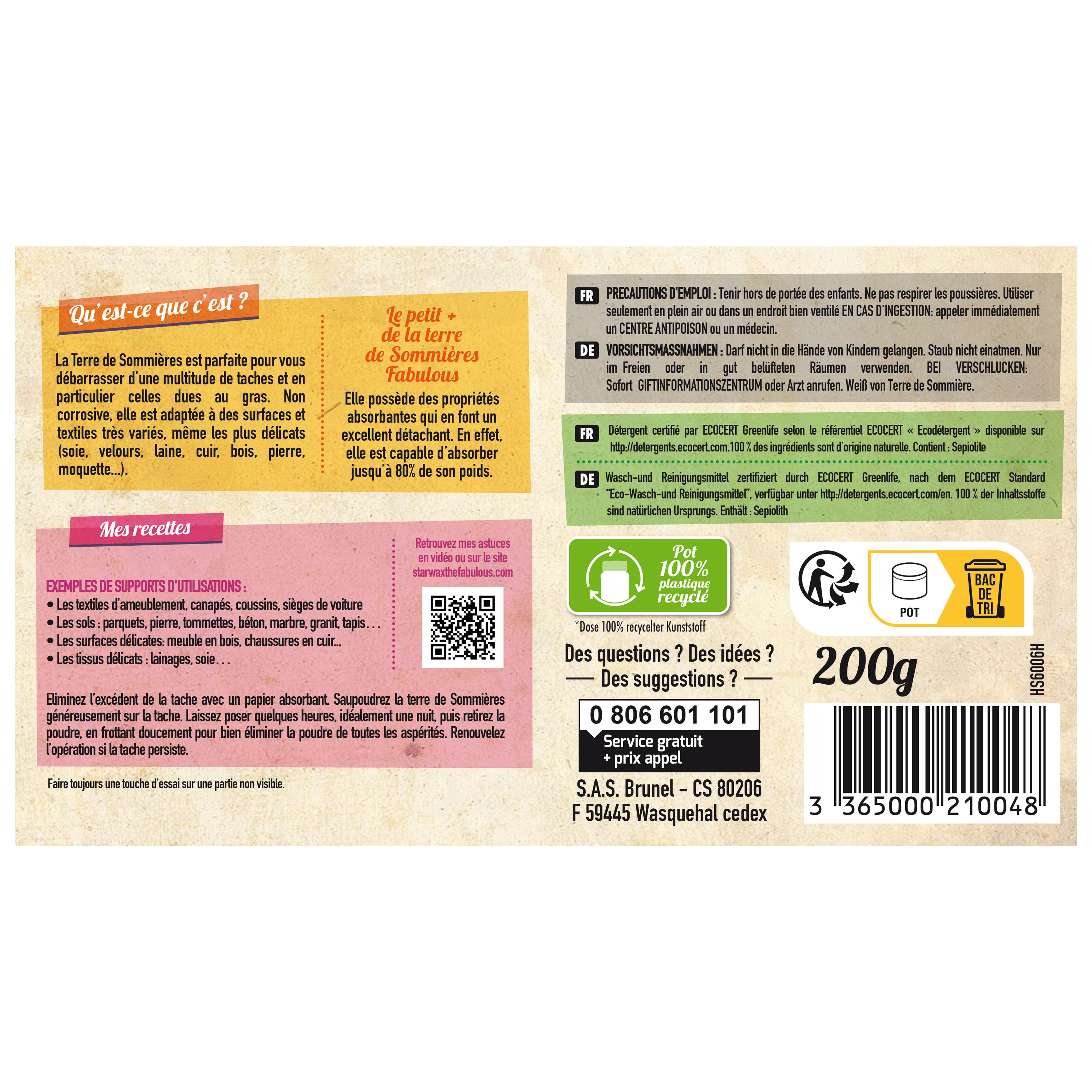 STARWAX FABULOUS - Détachant textiles - Terre de sommières 200g
