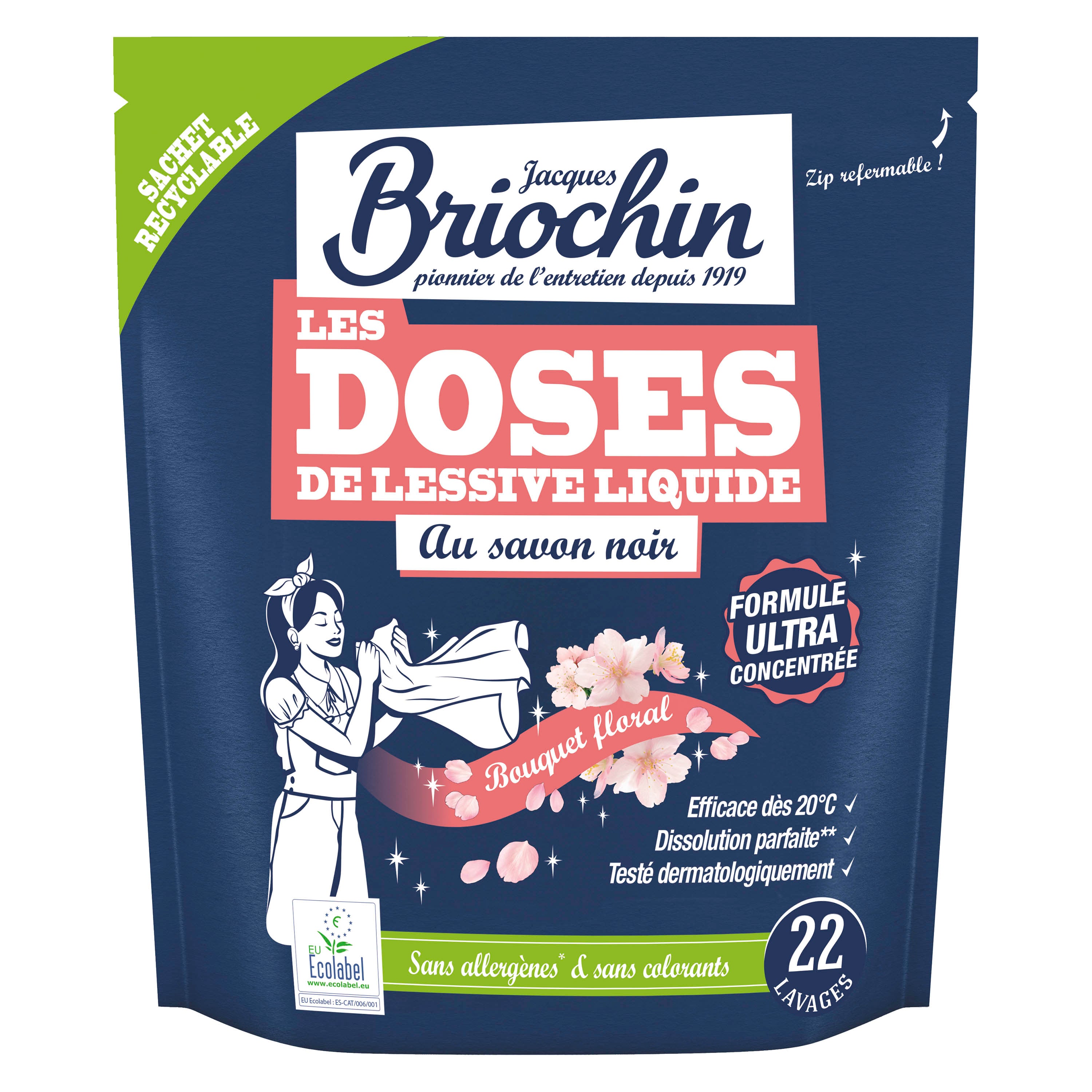 JACQUES BRIOCHIN - Dose lessive liquide au Savon noir parfum Bouquet floral 22 doses Bouquet Floral