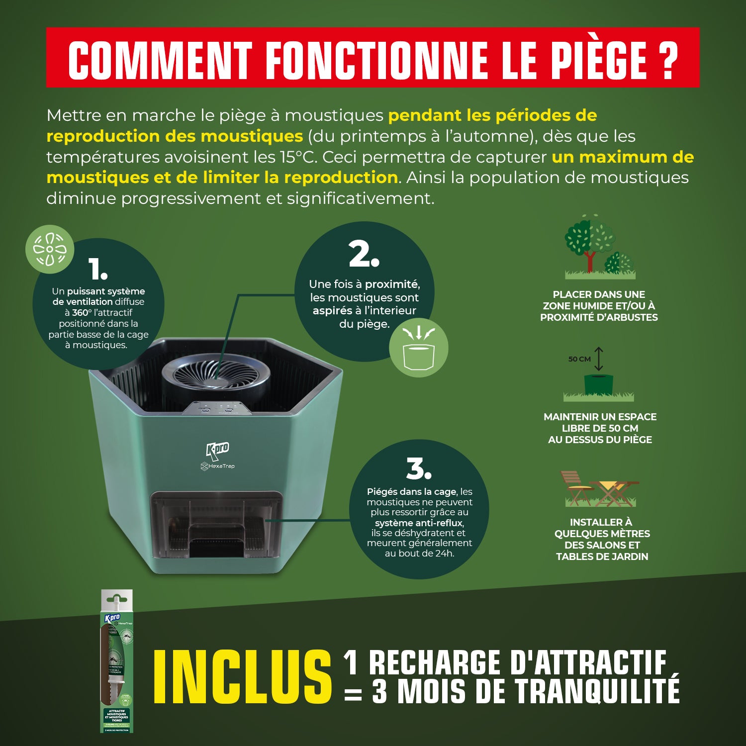 K.PRO - Piège électrique à moustiques et moustiques tigres  + 1 seringue d'attractif 1 Piège + 1 seringue d'attractif