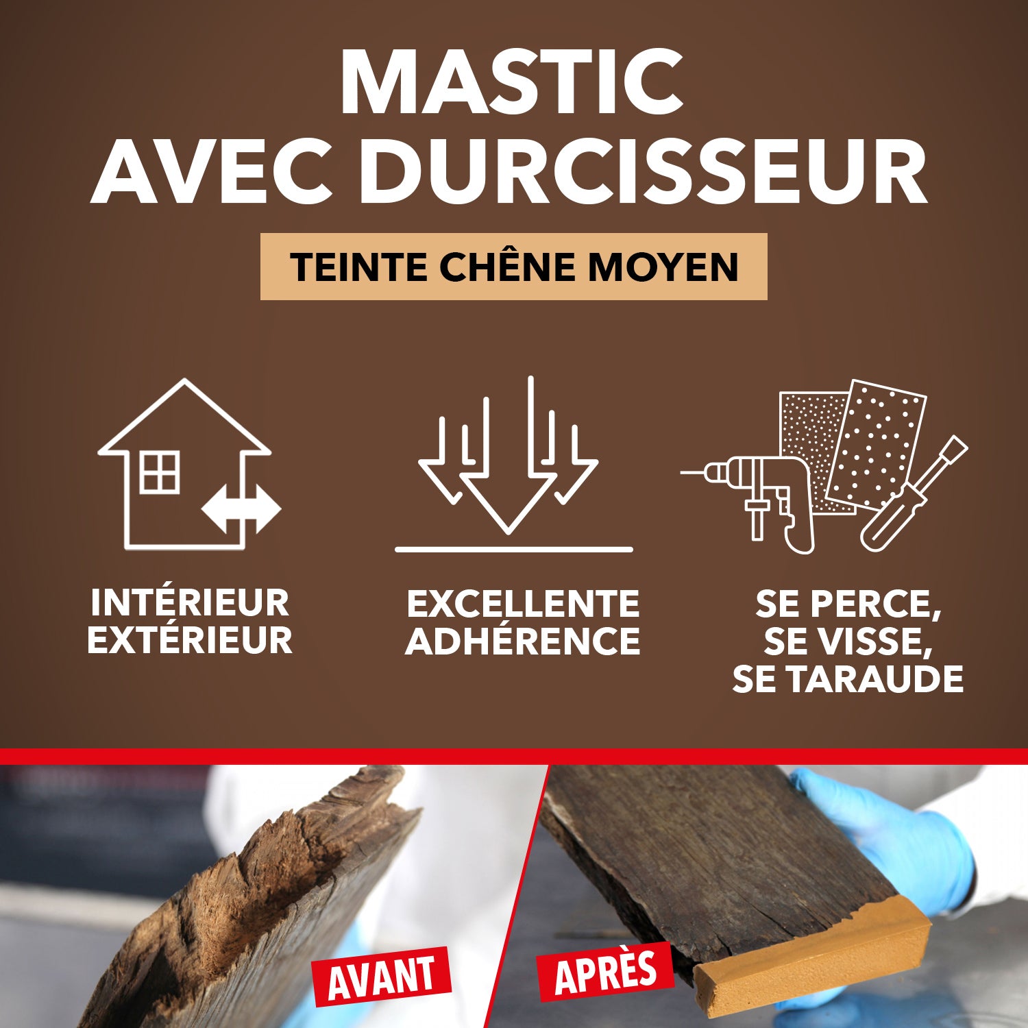 SINTO - Reconstitue bois charges lourdes 170ml Chêne