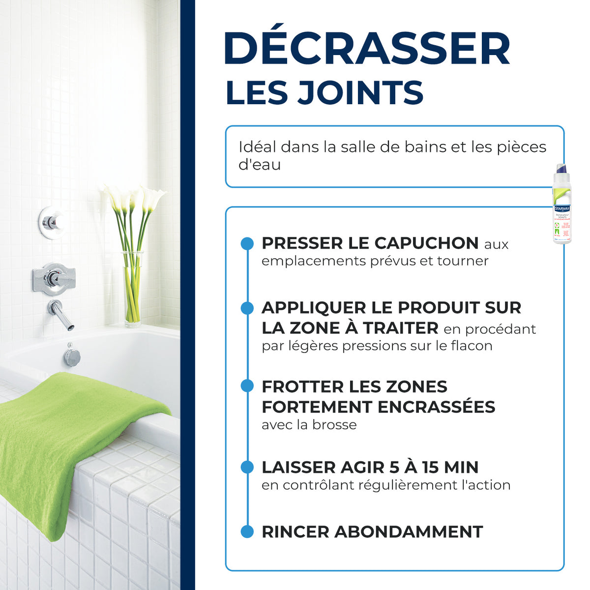 STARWAX - Rénovateur joints - action blanchissante avec Javel - Gel avec brosse intégrée
 250ml