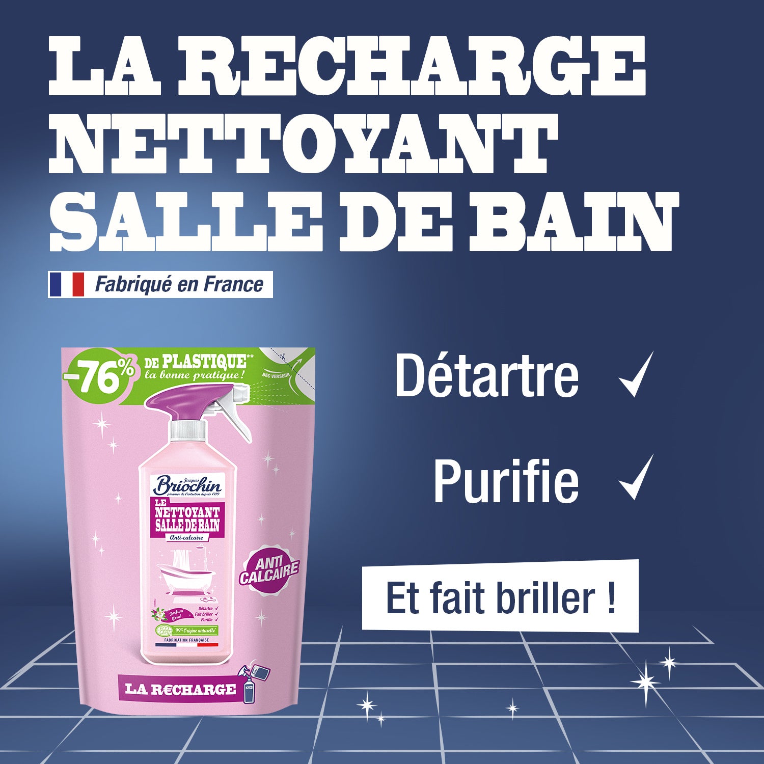 JACQUES BRIOCHIN - Recharge Nettoyant Salle de bain  parfum floral 750ml Parfum floral