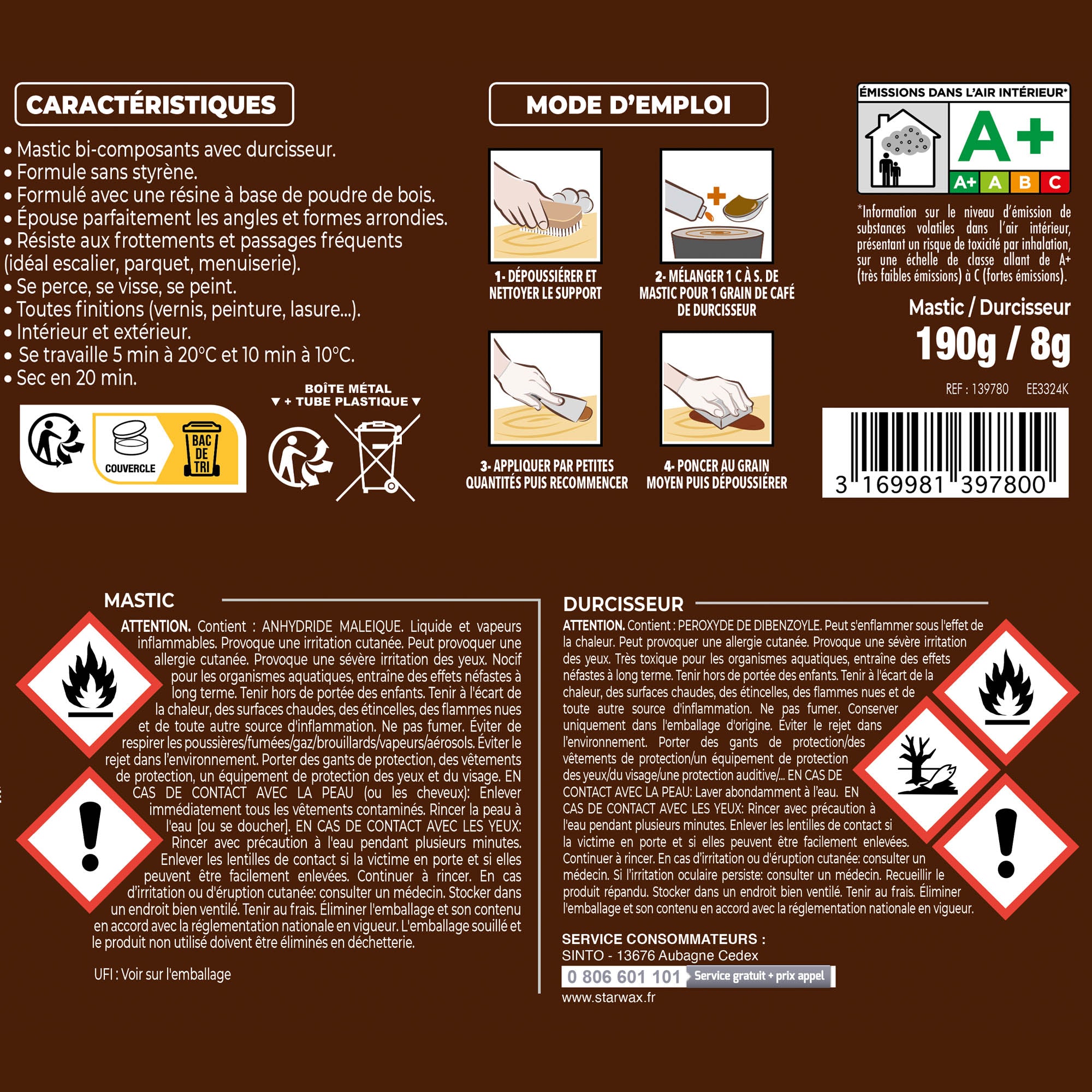 SINTO - Reconstitue angles et gros trous 500ml Chêne