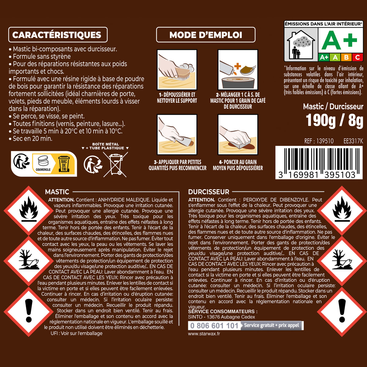 SINTO - Reconstitue bois charges lourdes 170ml Chêne