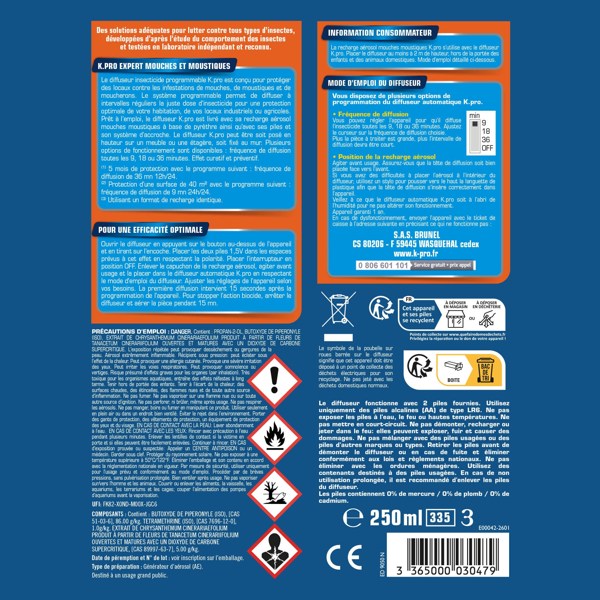 K.PRO - Diffuseur automatique contre les mouches et moustiques
 250ml