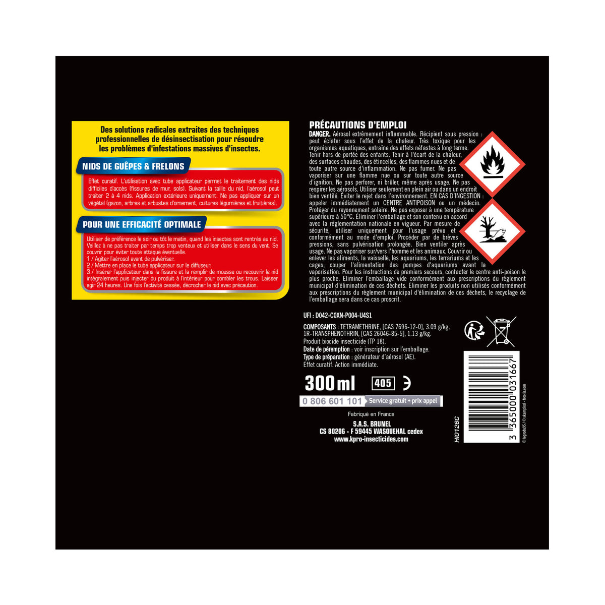 K.PRO - Aérosol nids de guêpes et frelons 300ml