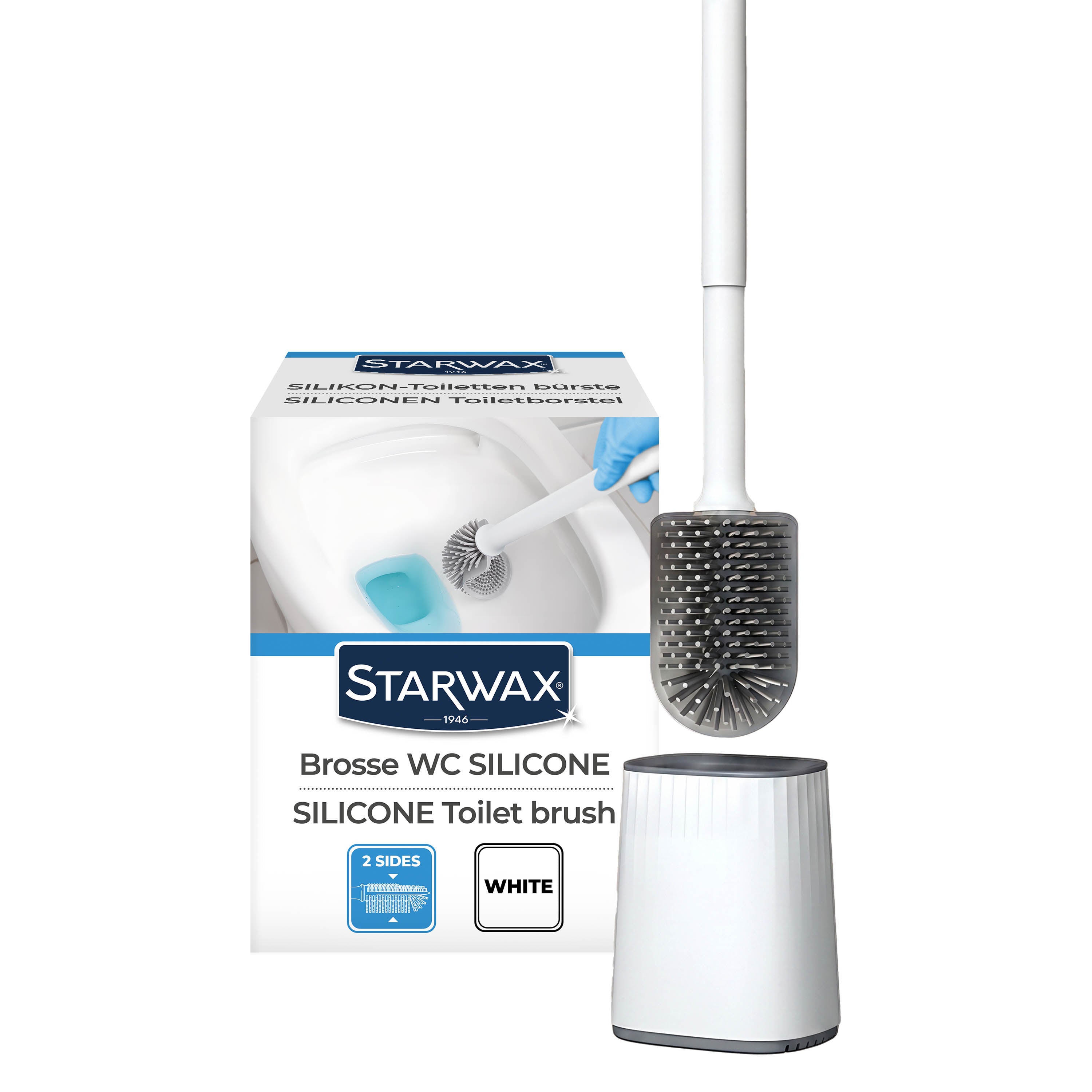 STARWAX - Balayette WC silicone avec support mural X1 Blanche
