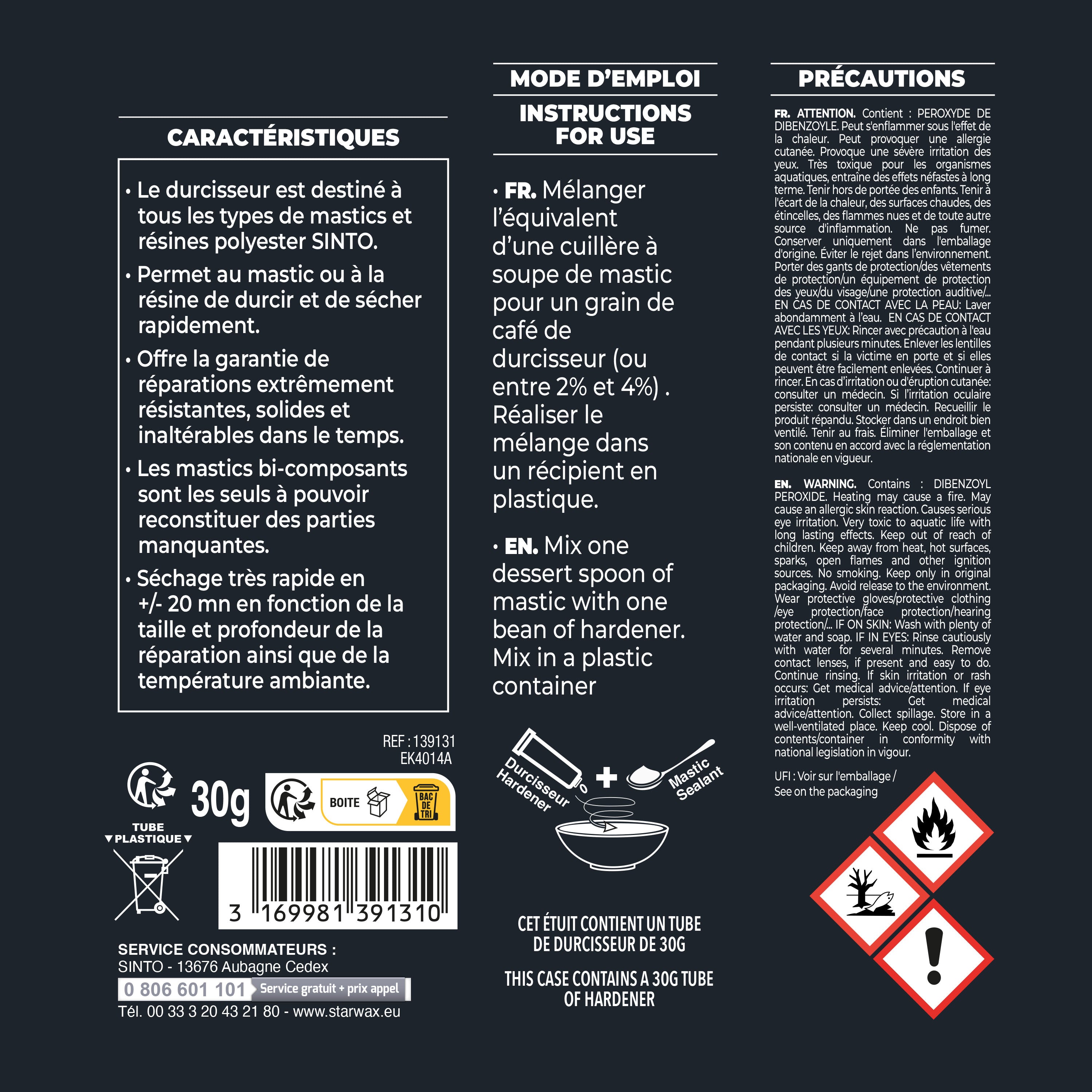 SINTO - Durcisseur pour mastic 30g