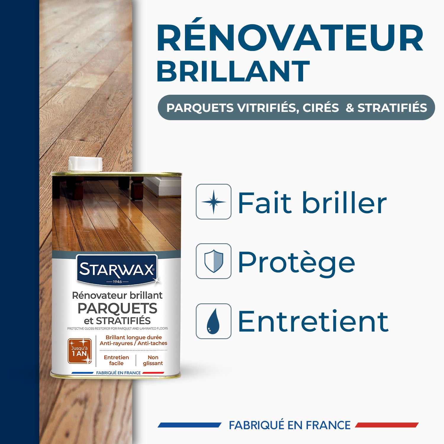 STARWAX - Rénovateur brillant protecteur pour parquets et sols stratifiés
 1L