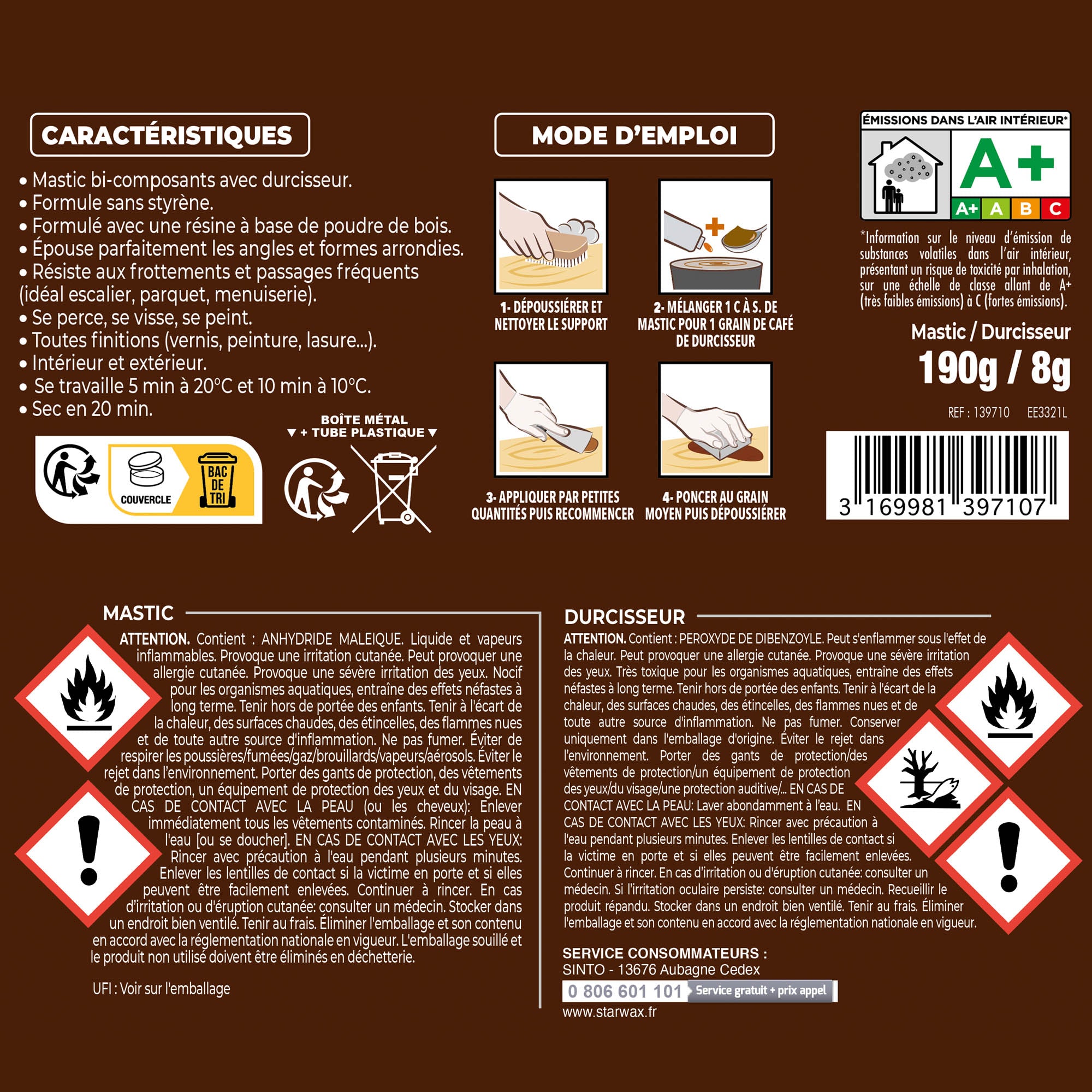 SINTO - Reconstitue angles et gros trous 500ml Chêne