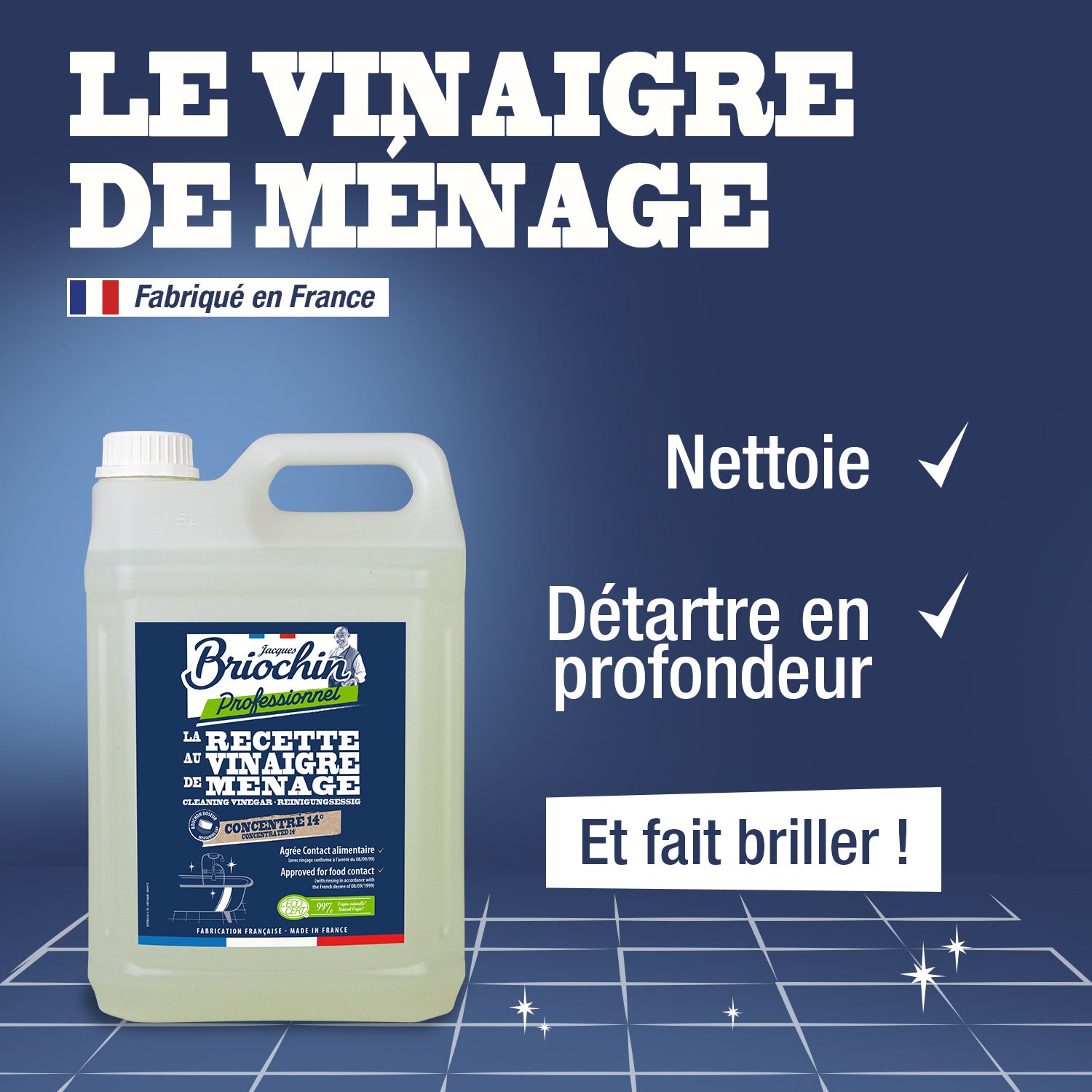 JACQUES BRIOCHIN PRO - Le vinaigre blanc de ménage Ecocert 5L Sans parfum