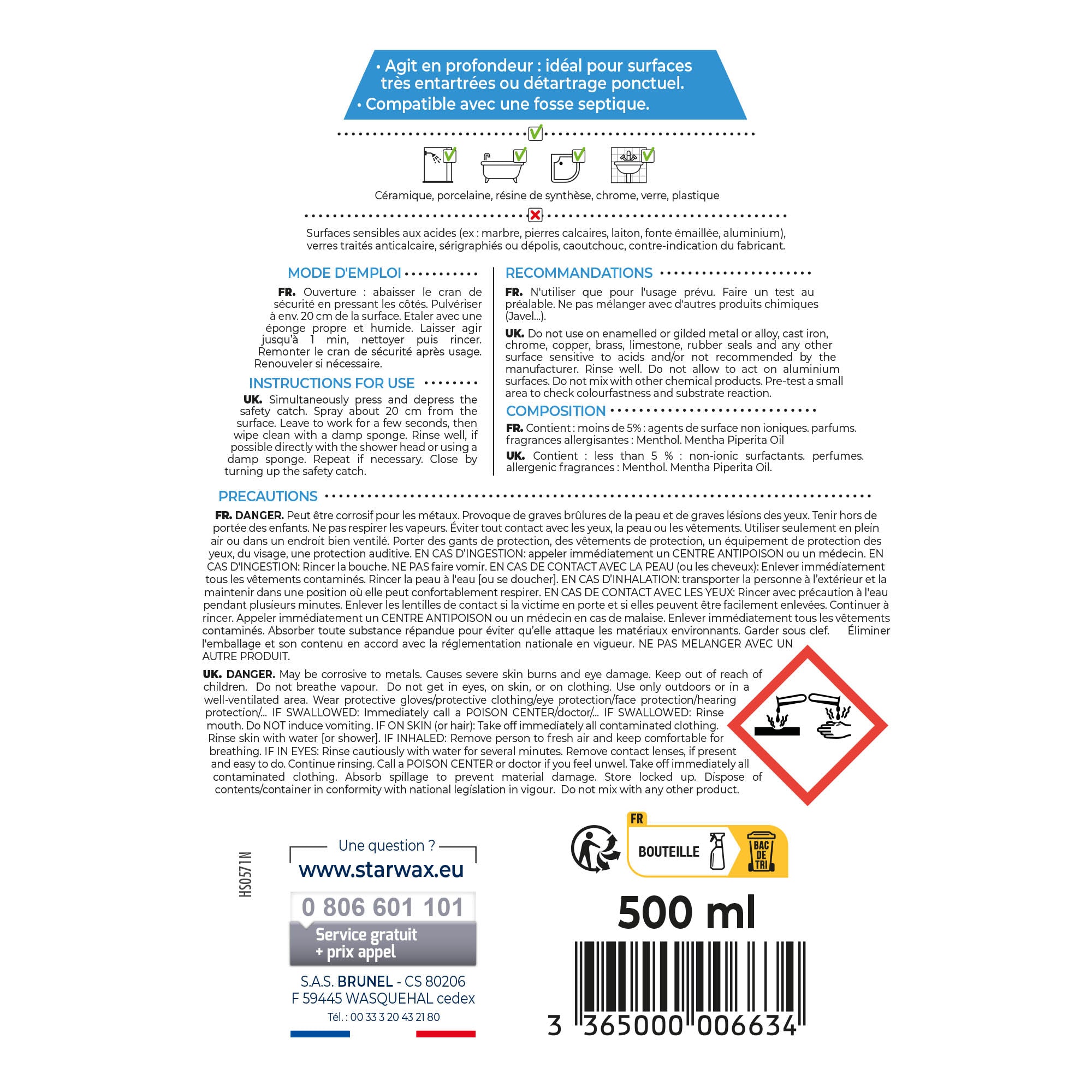 STARWAX - Détartrant surpuissant pour salle de bains 500ml