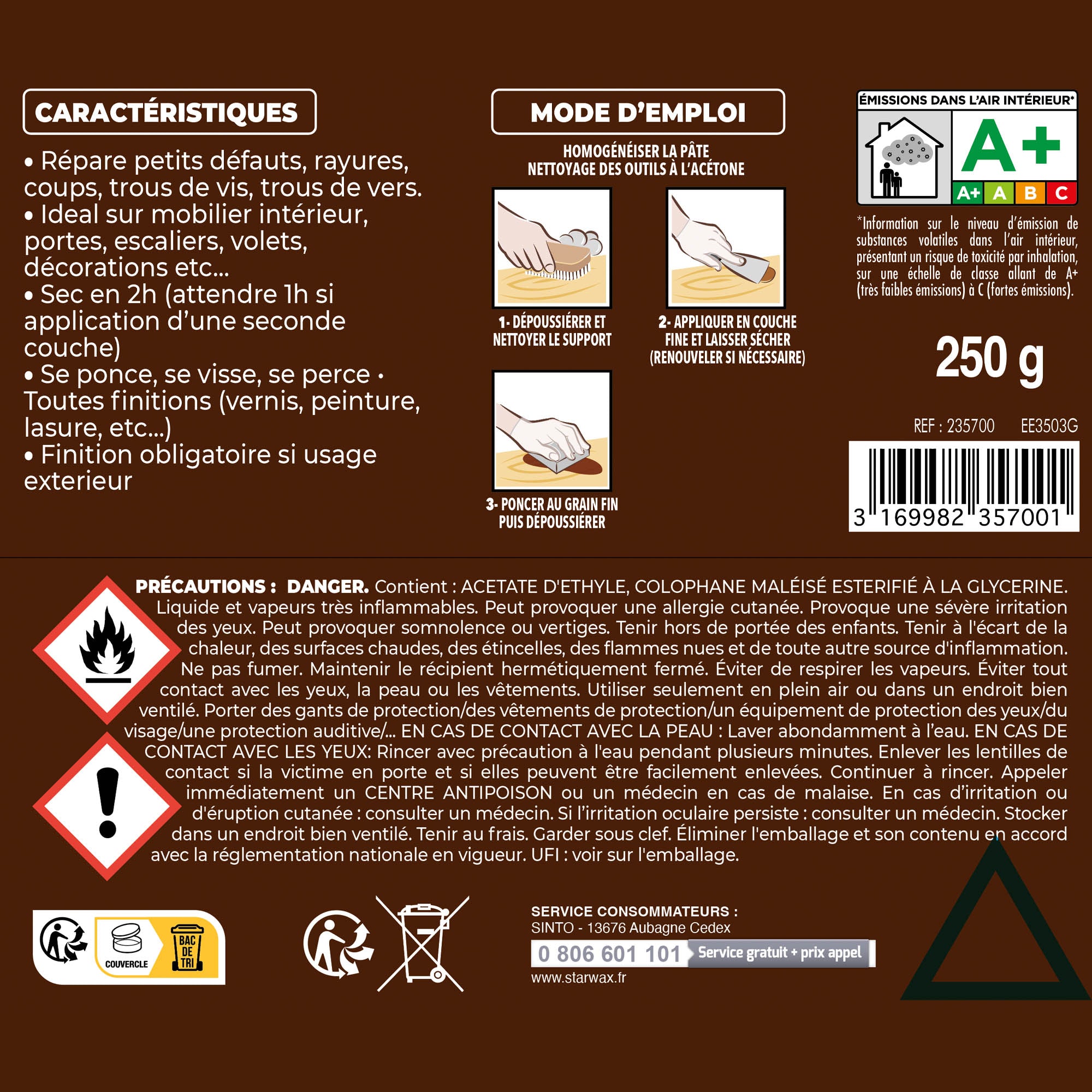 SINTO - Pâte à bois tradition 550ml Chêne clair
