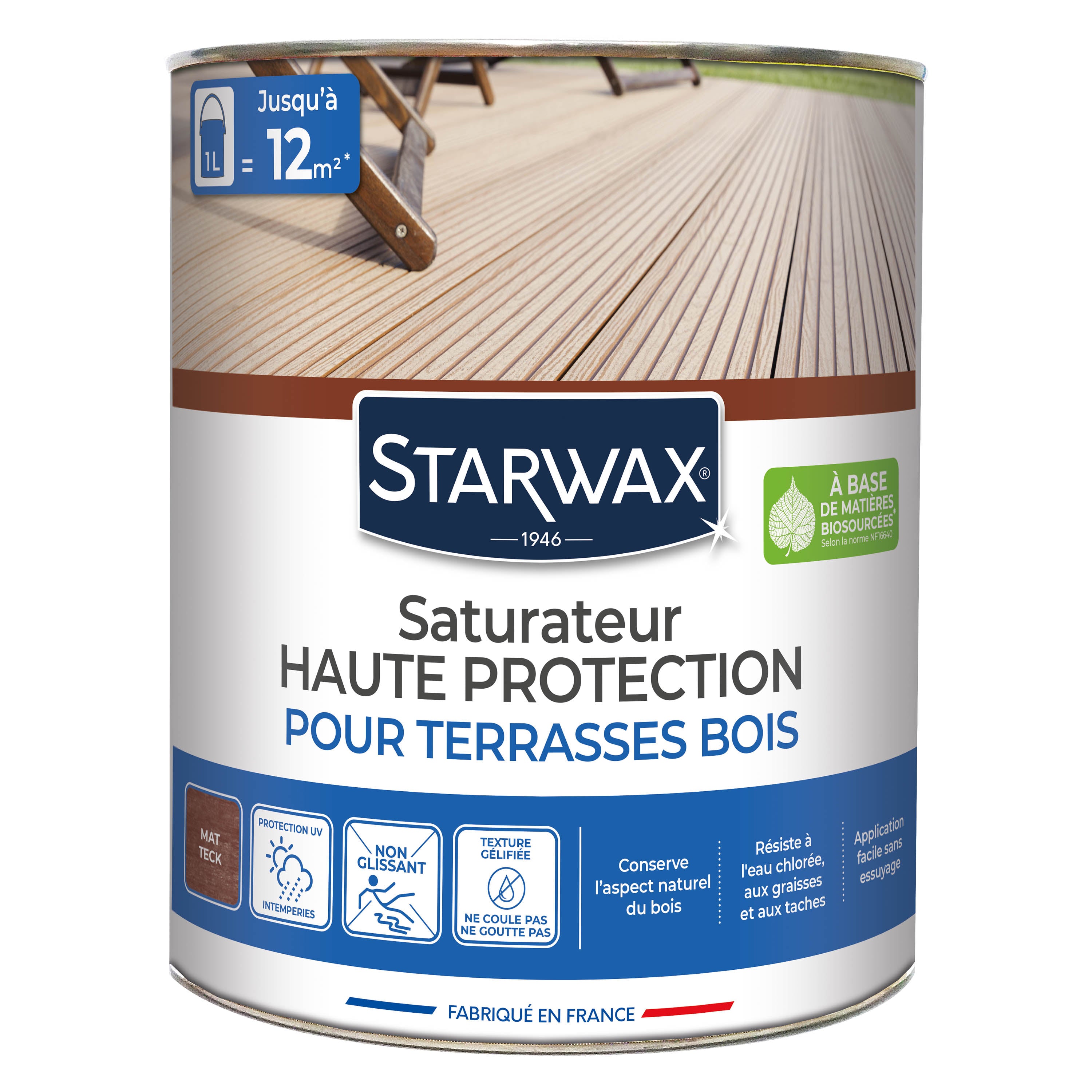 STARWAX - Saturateur Haute protection pour terrasses bois
 1L Teck