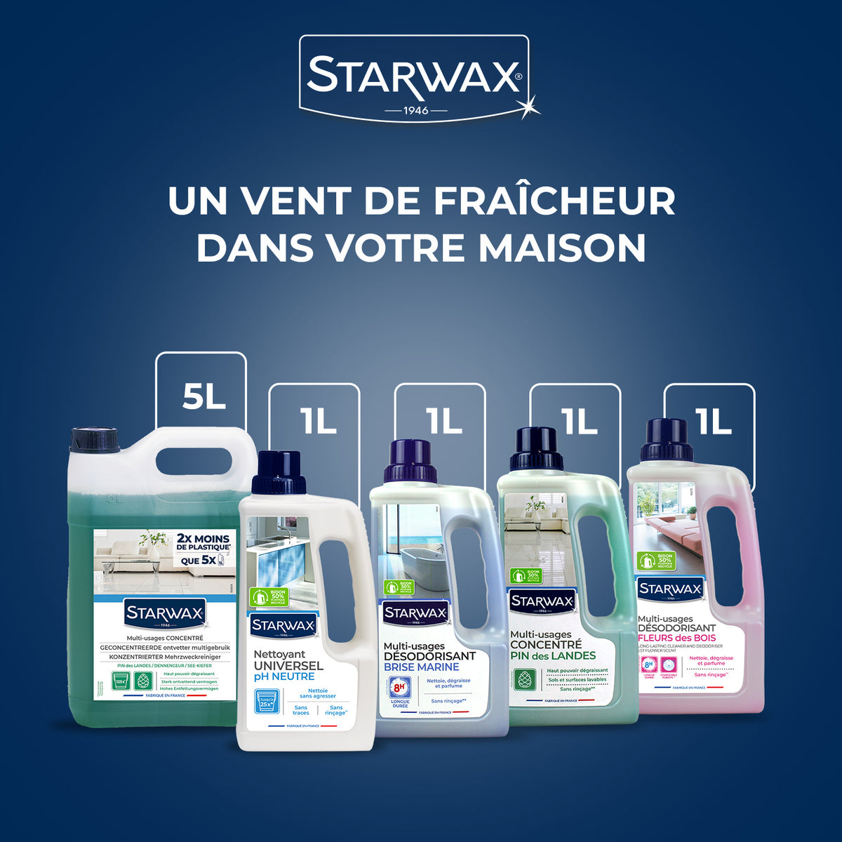 STARWAX - Nettoyant désodorisant longue durée parfum brise marine 1L Parfum brise marine