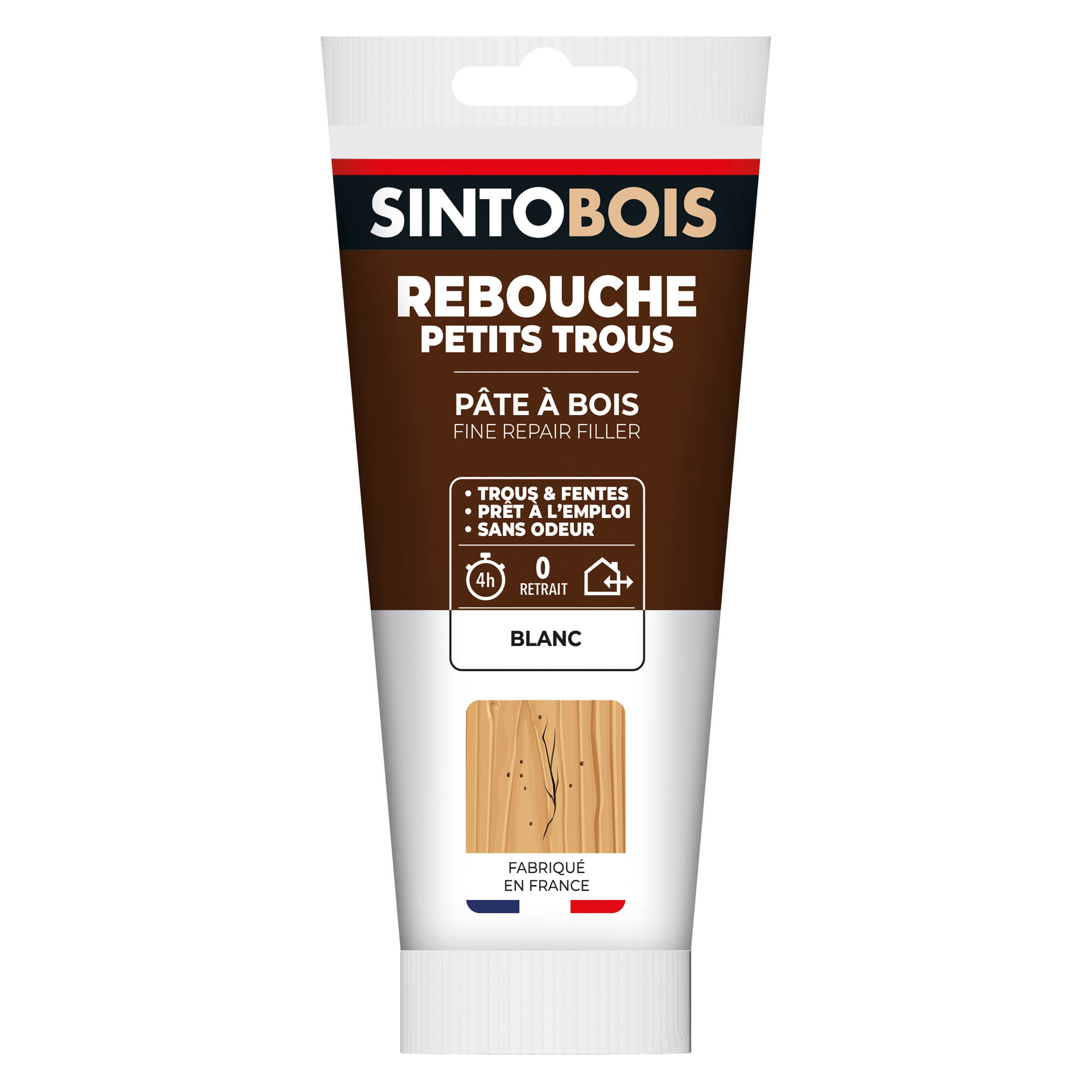 SINTO - Rebouche imperfections -  Pâte à bois naturel 80g Blanc