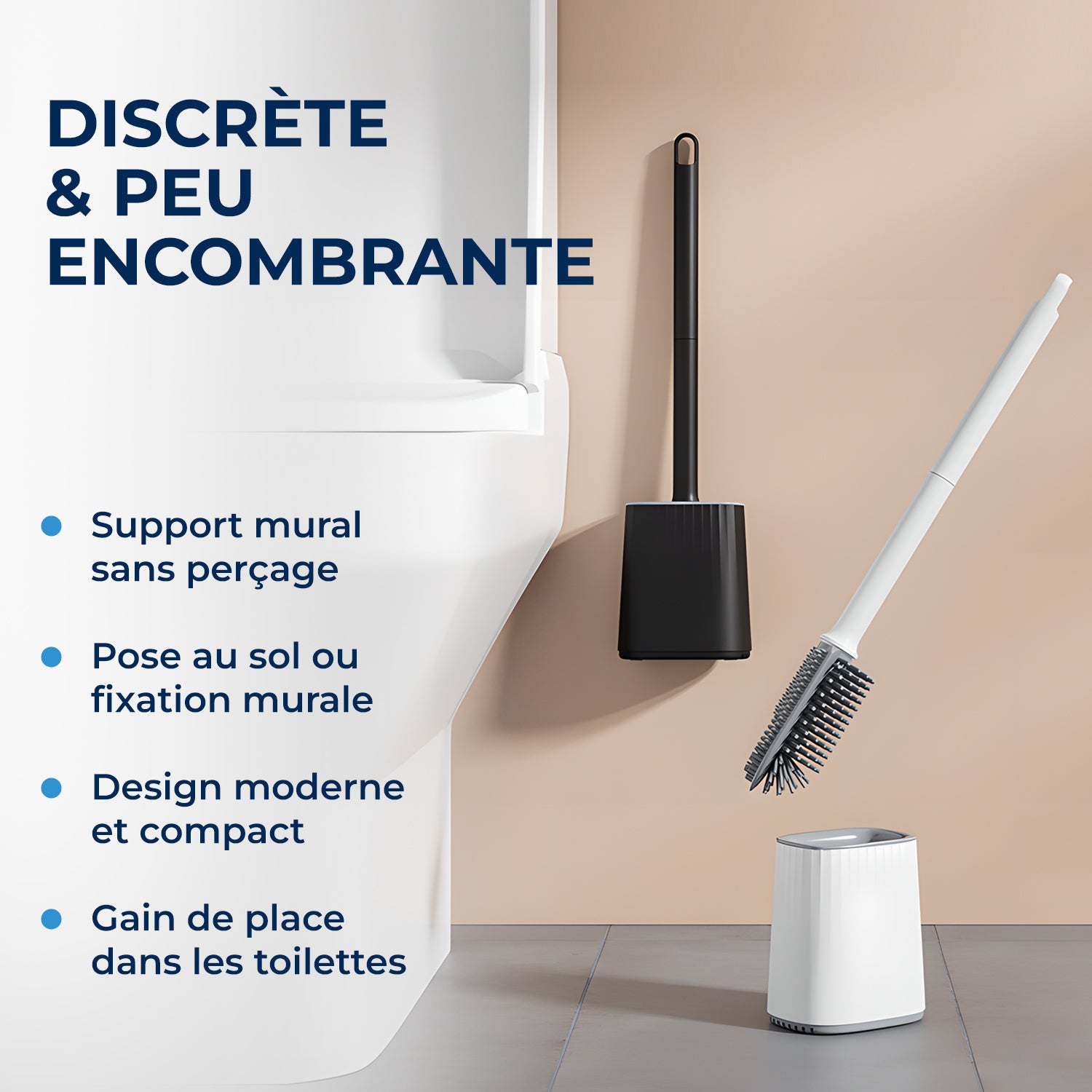 STARWAX - Brosse toilette silicone avec support mural X1 Blanche