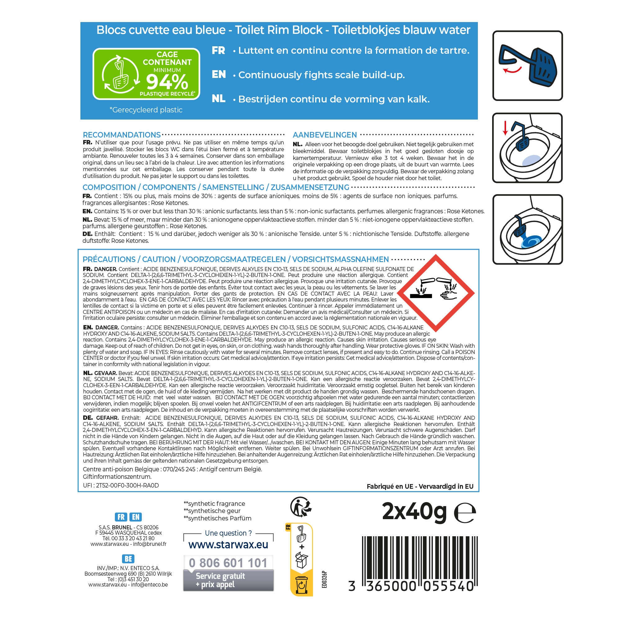 STARWAX - Blocs cuvette eau bleue pour WC
 2 x 40g