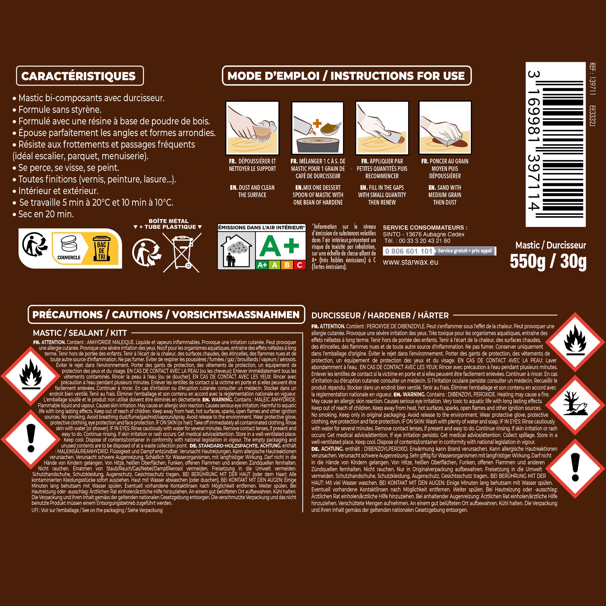 SINTO - Reconstitue angles et gros trous 500ml Chêne