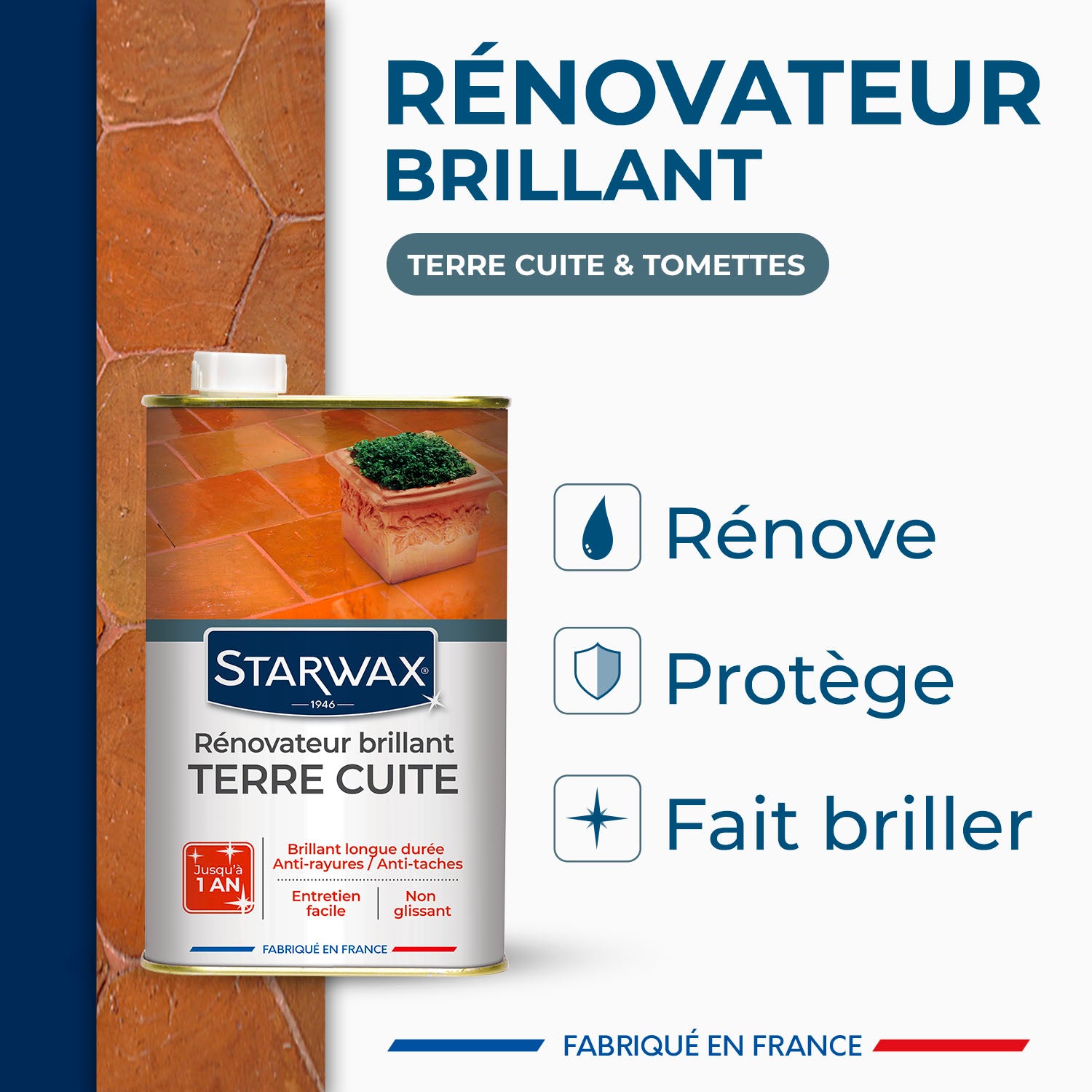 STARWAX - Rénovateur brillant protecteur pour tomettes et terres cuites 1L incolore 
 1L