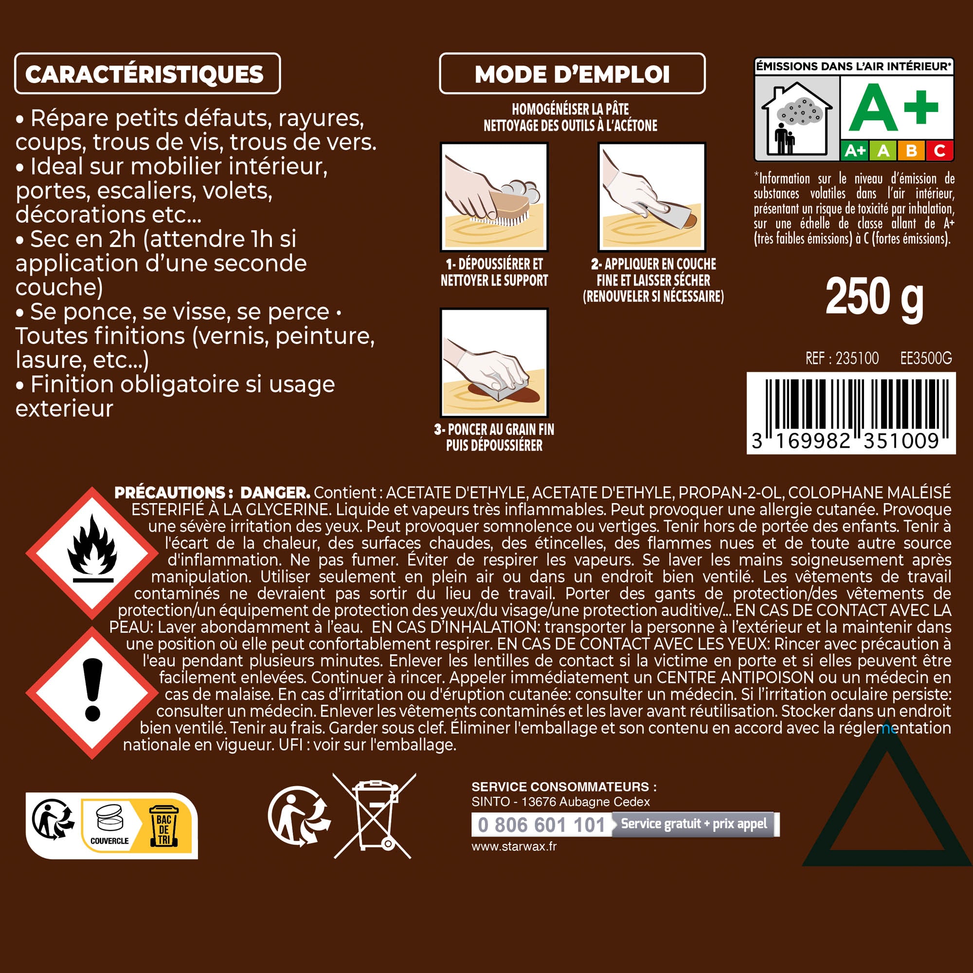 SINTO - Pâte à bois tradition 550ml Chêne clair