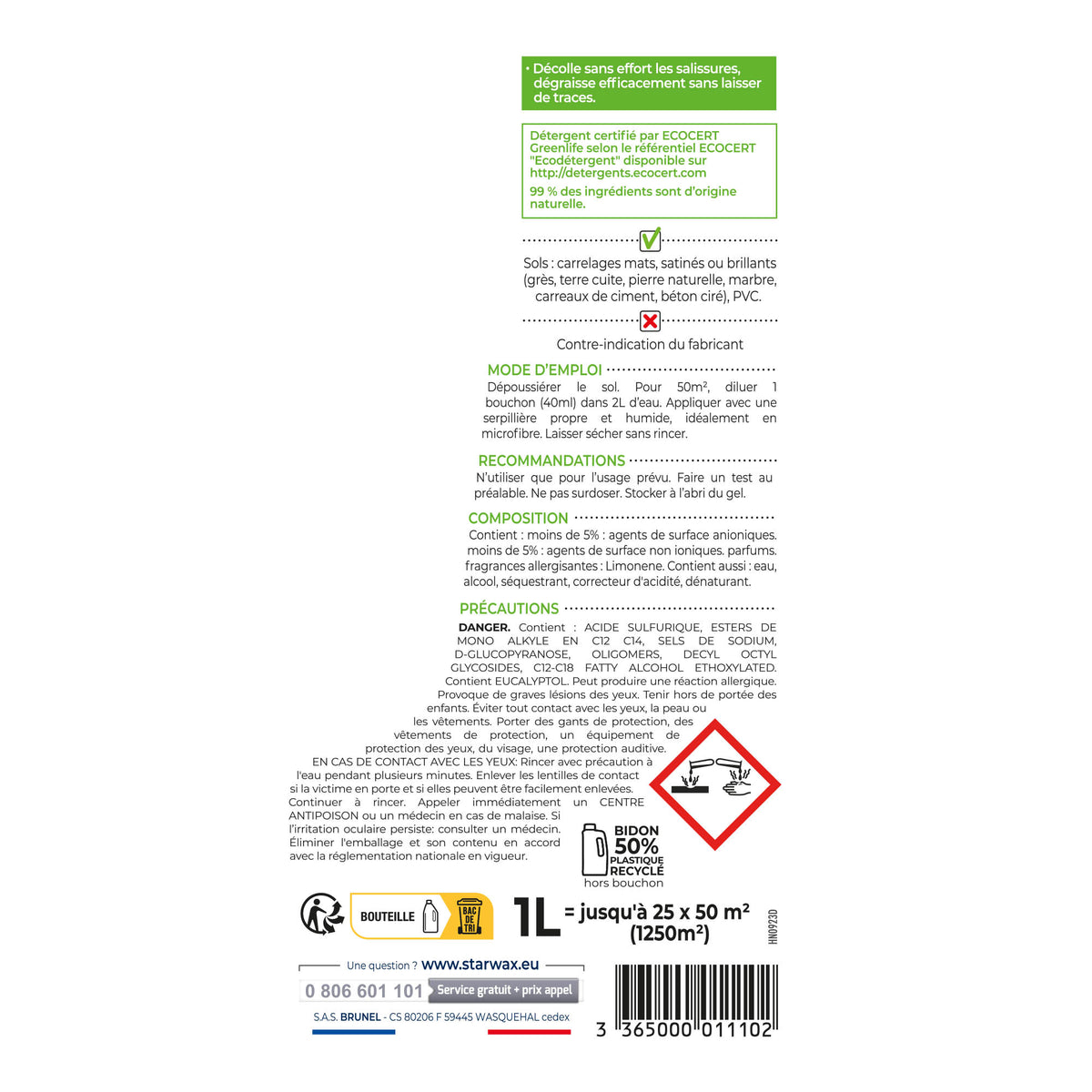 STARWAX SOLUVERT - Nettoyant concentré pour carrelages et sols plastiques
 1L