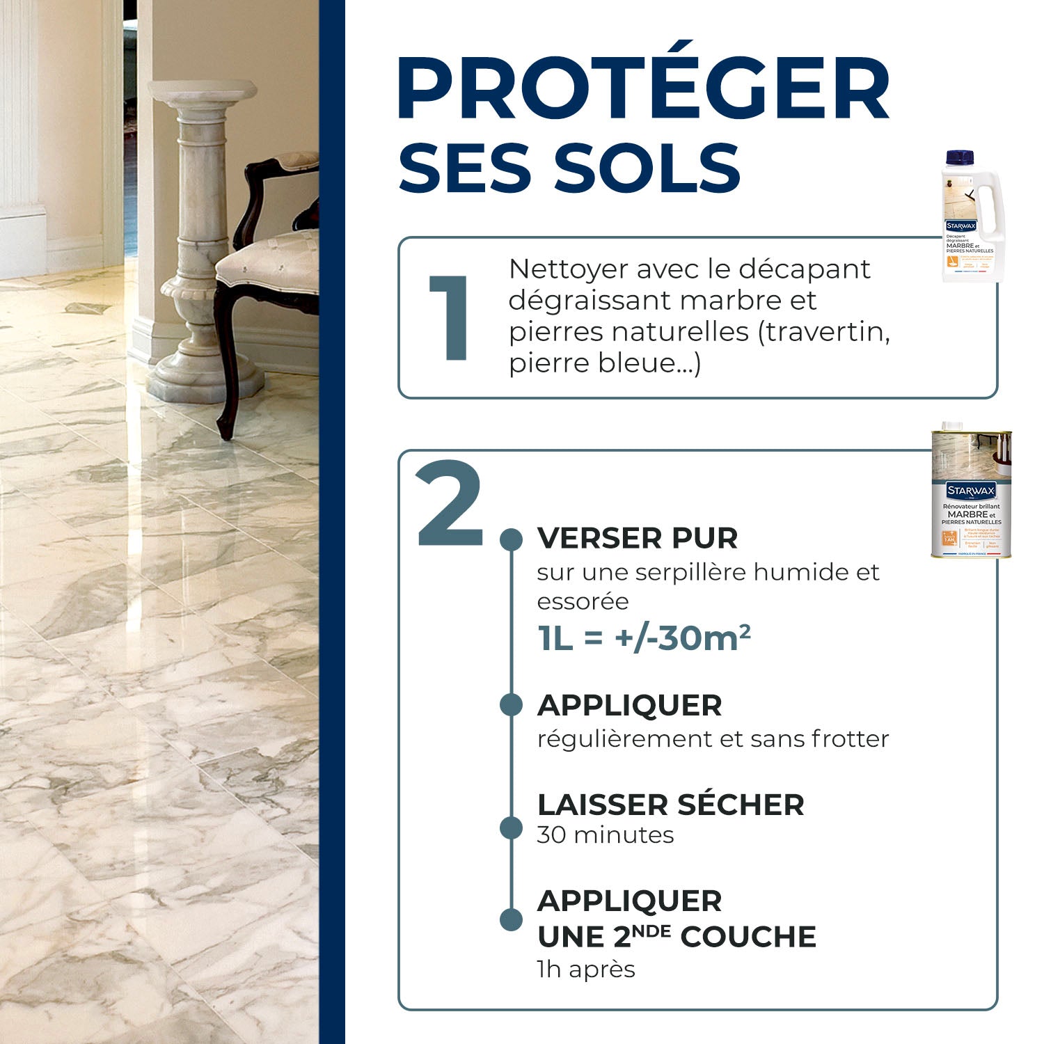 STARWAX - Rénovateur brillant protecteur pour marbres et pierres naturelles
 1L