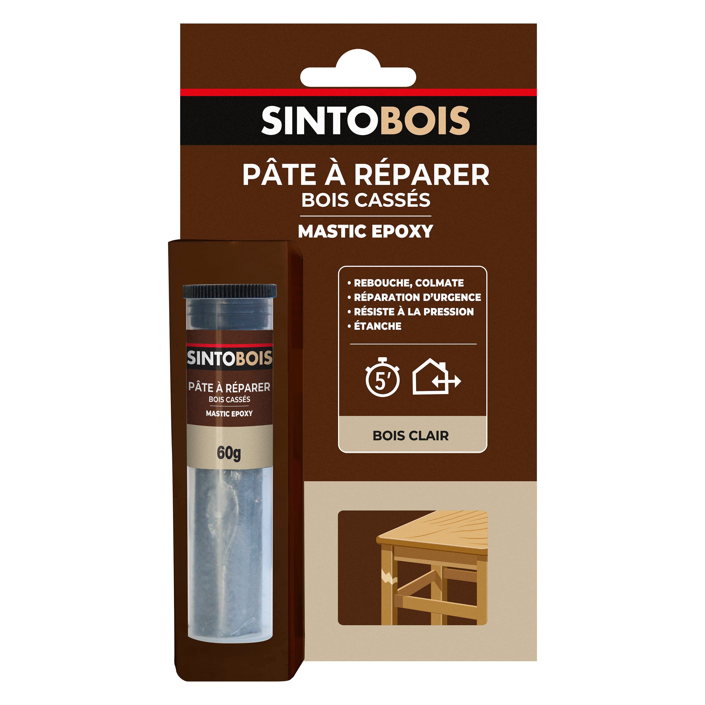 SINTO - Répare vite, pâte à réparer bois epoxy 35g Bois clair