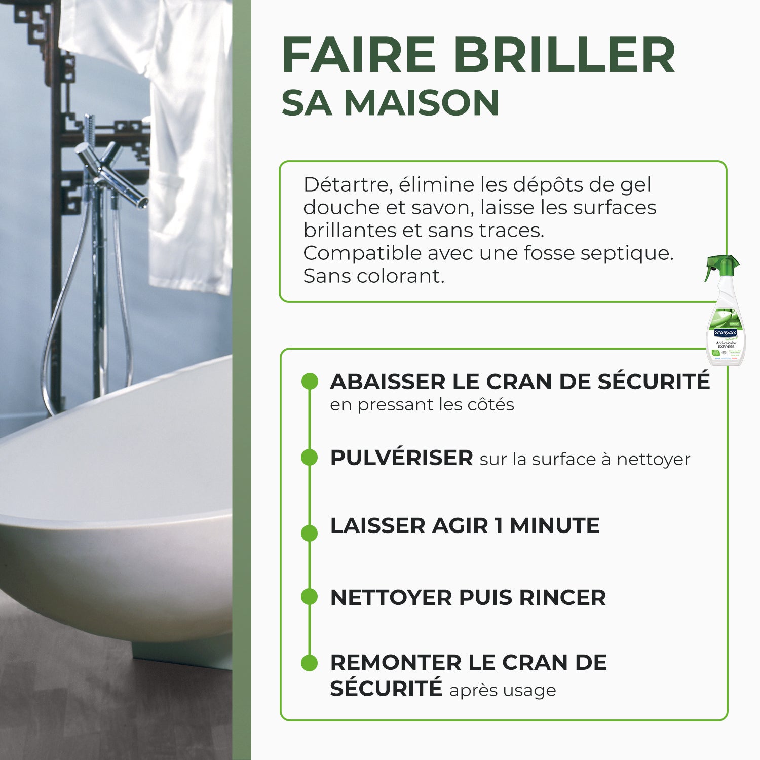 STARWAX SOLUVERT - Anti-calcaire express pour salle de bains 500ml